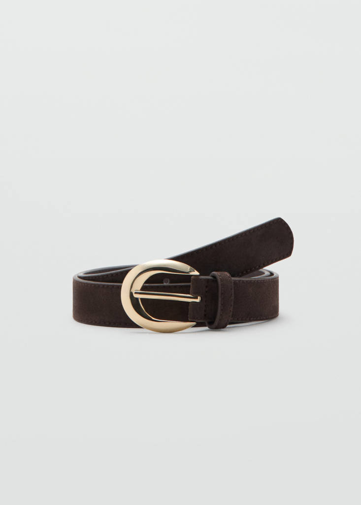 Leather belt with oval buckle — Chocolate