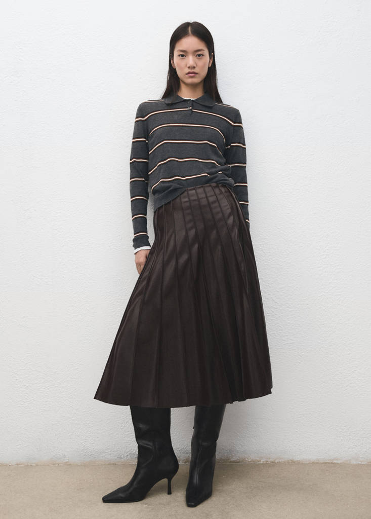 Striped polo-neck sweater — Medium Heather Grey