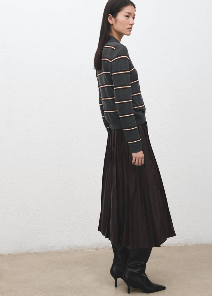 Striped polo-neck sweater — Medium Heather Grey