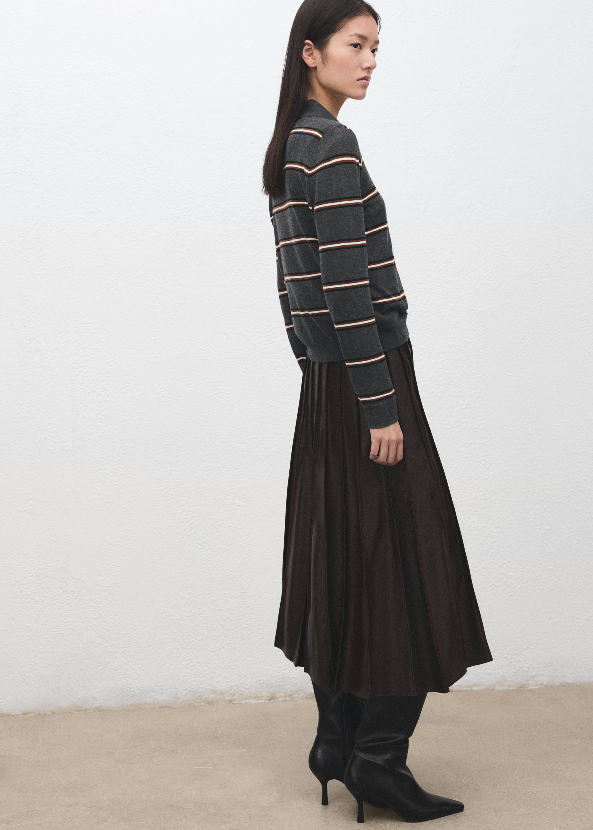 条纹Polo领毛衣 - null