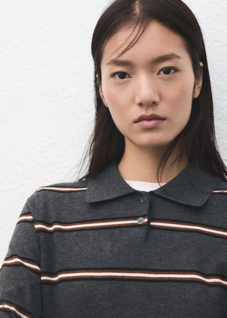 Striped polo-neck sweater — Medium Heather Grey