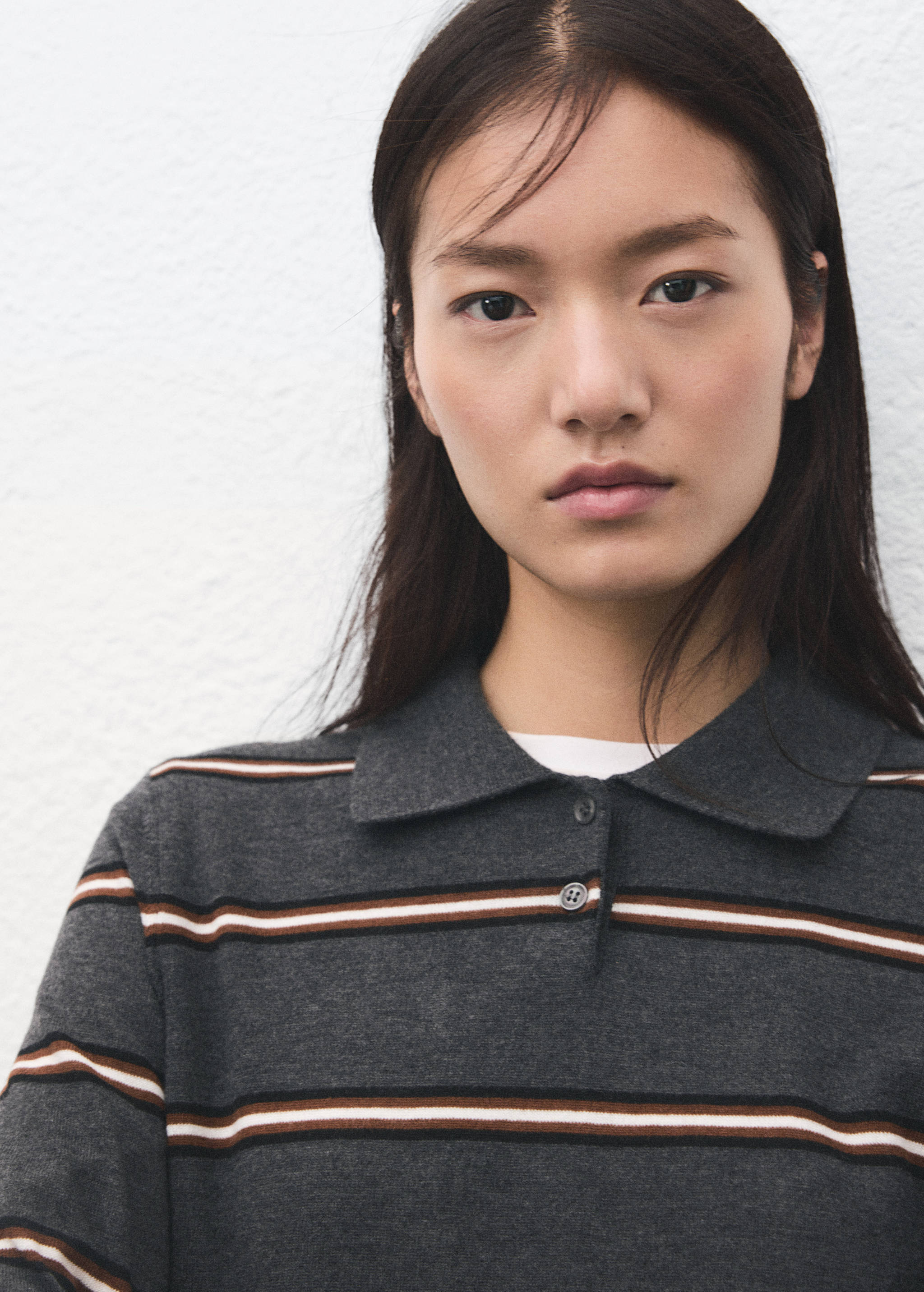 条纹Polo领毛衣 - null