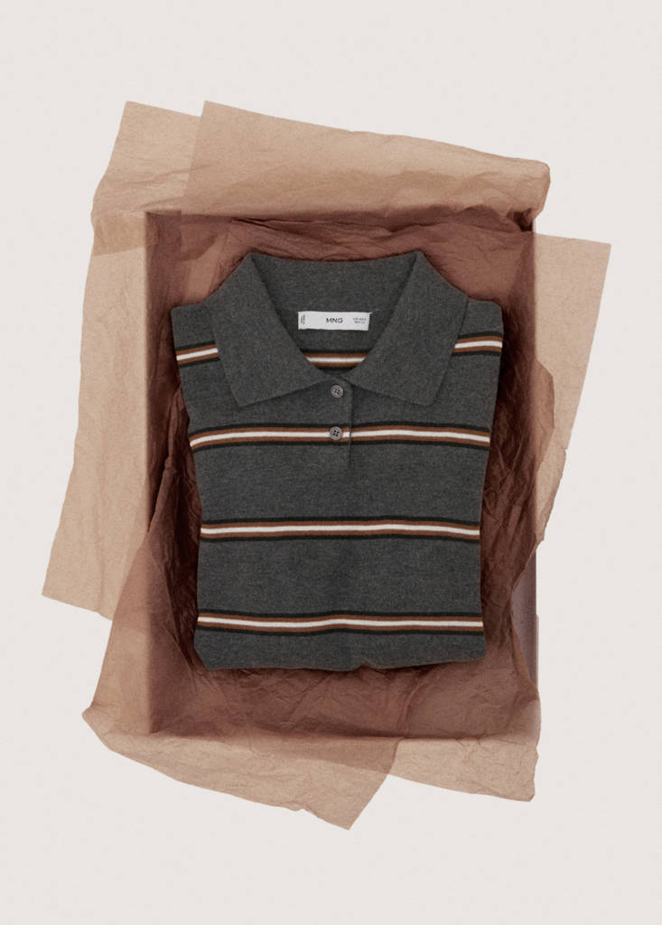 Striped polo-neck sweater — Medium Heather Grey