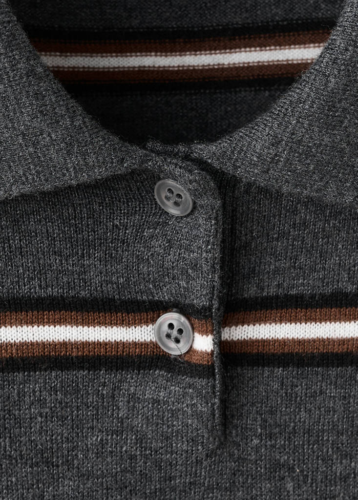Striped polo-neck sweater — Medium Heather Grey
