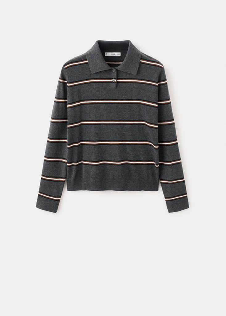 Striped polo-neck sweater — Medium Heather Grey