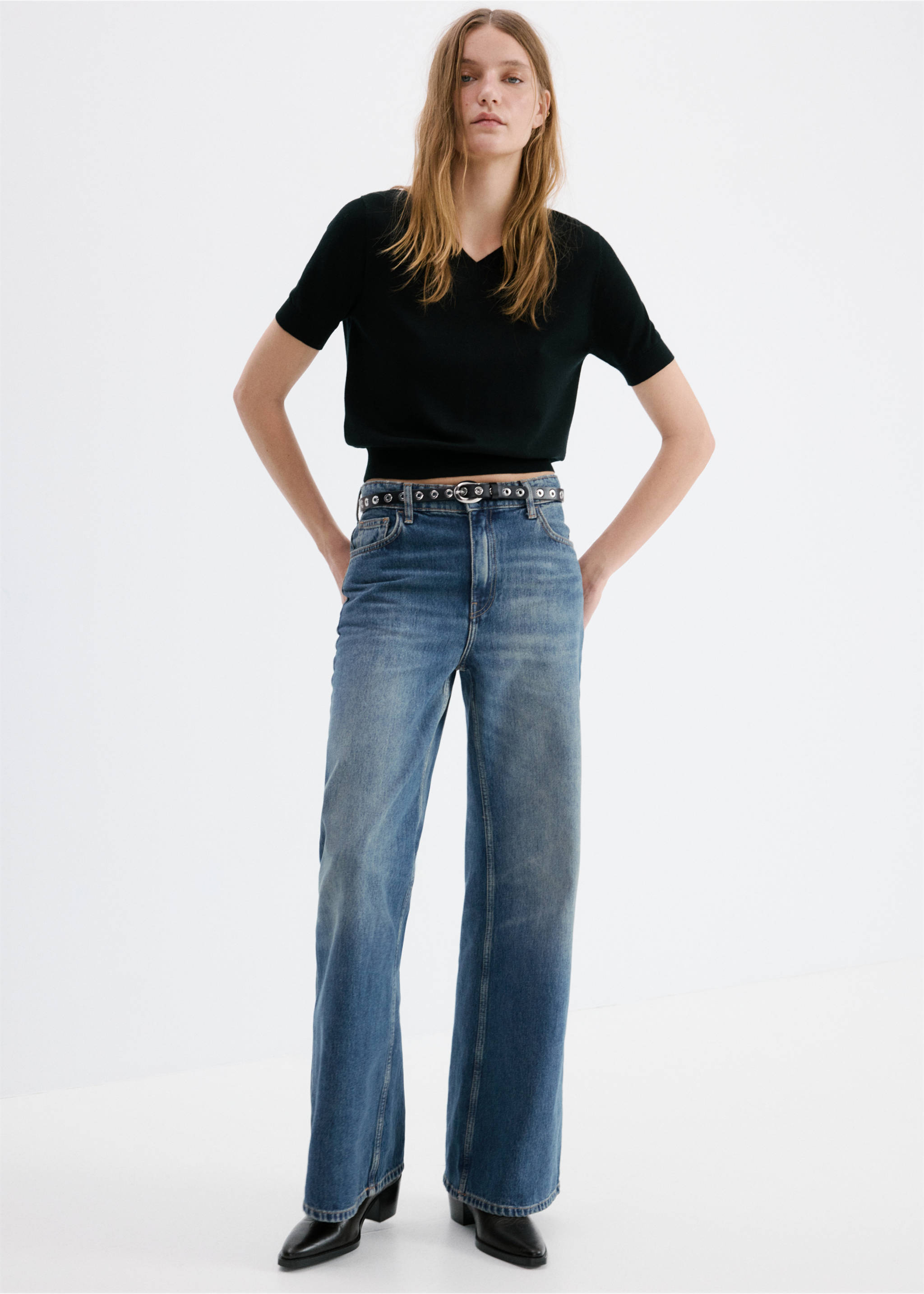 High-waisted wideleg jeans - General plane, Dark Blue. Ref: 27051343-00.