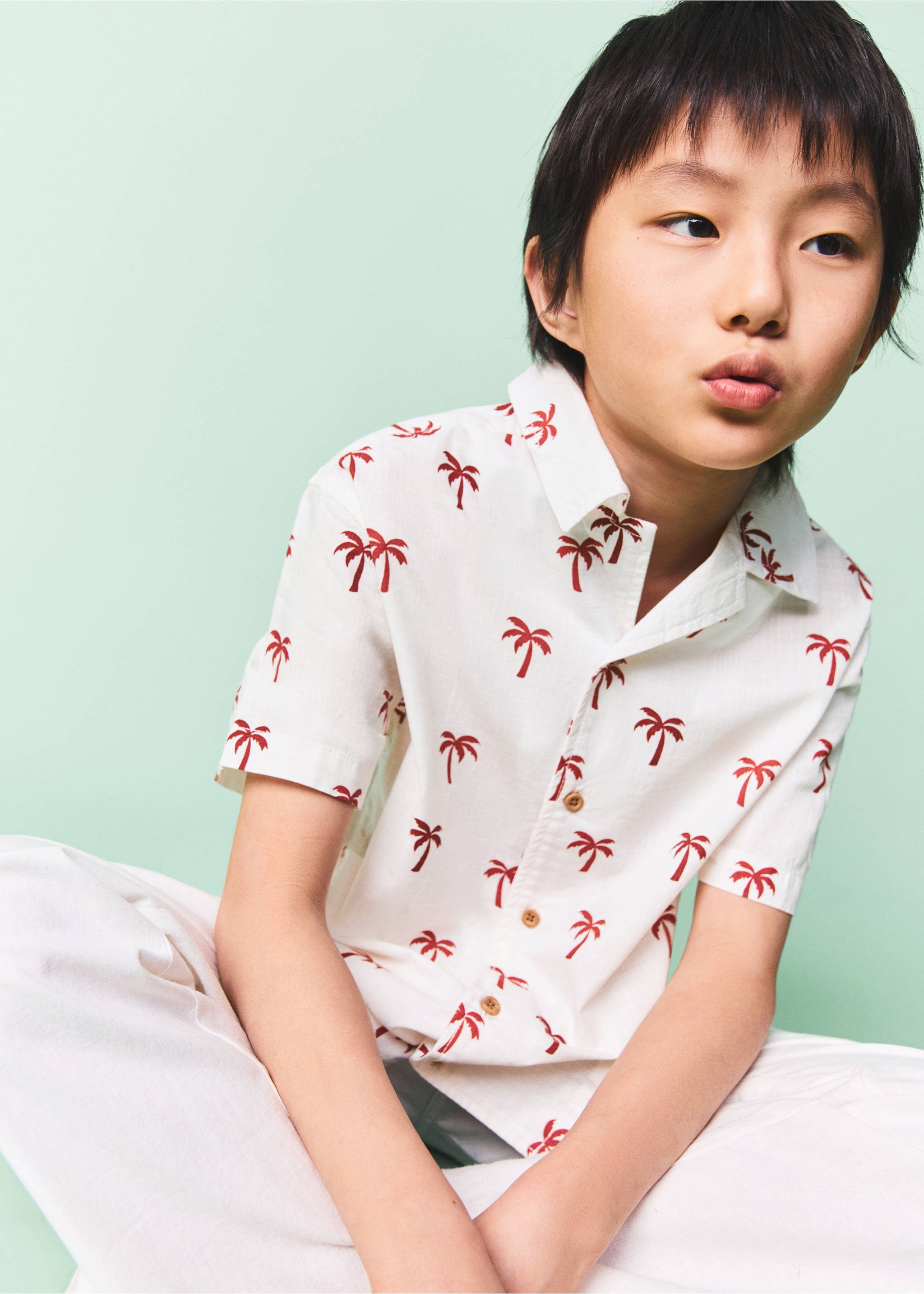 Palm trees design cotton shirt - General plane, Off White. Ref: 27051507-00.