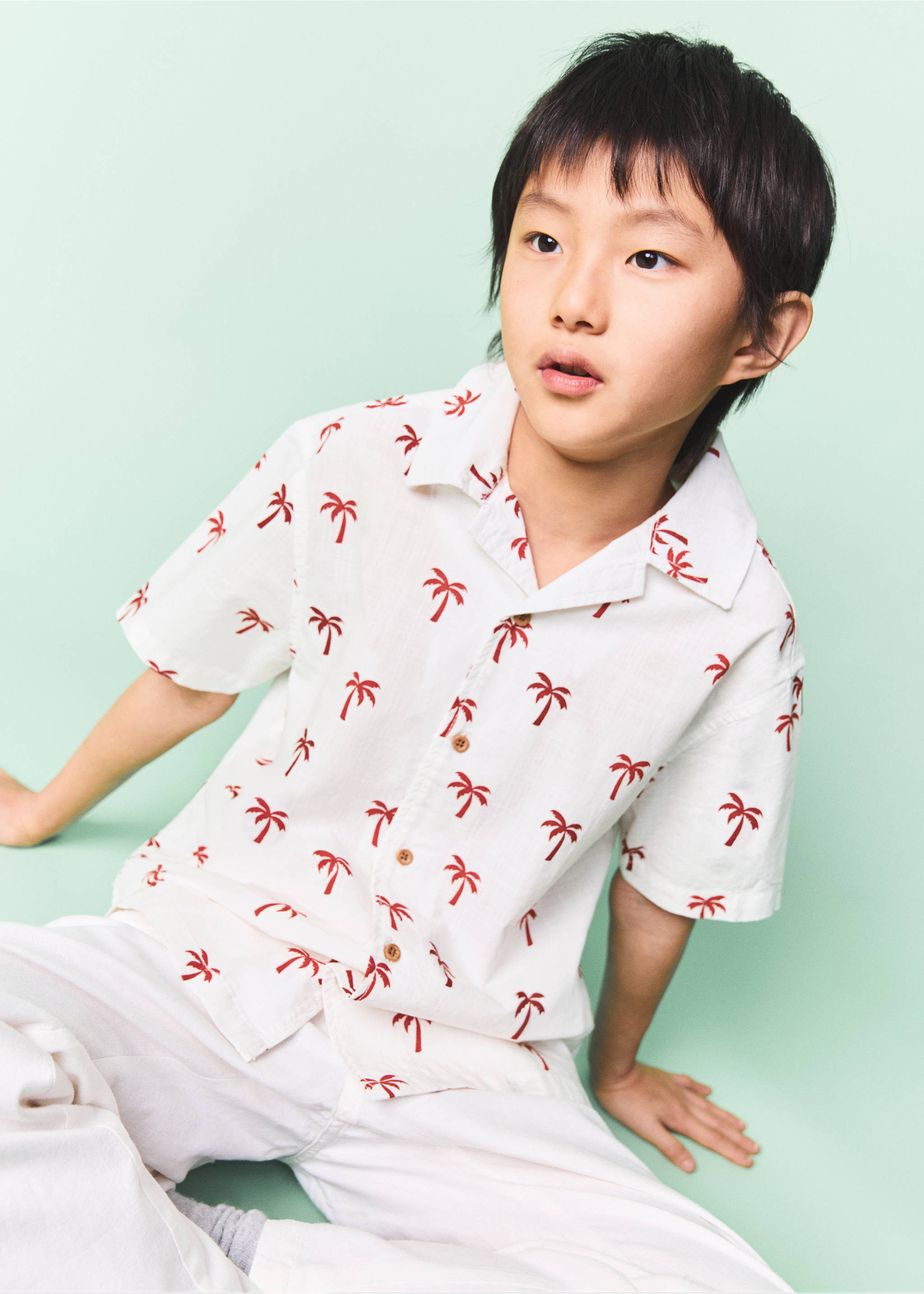 Palm trees design cotton shirt - Medium plane, Off White. Ref: 27051507-00.