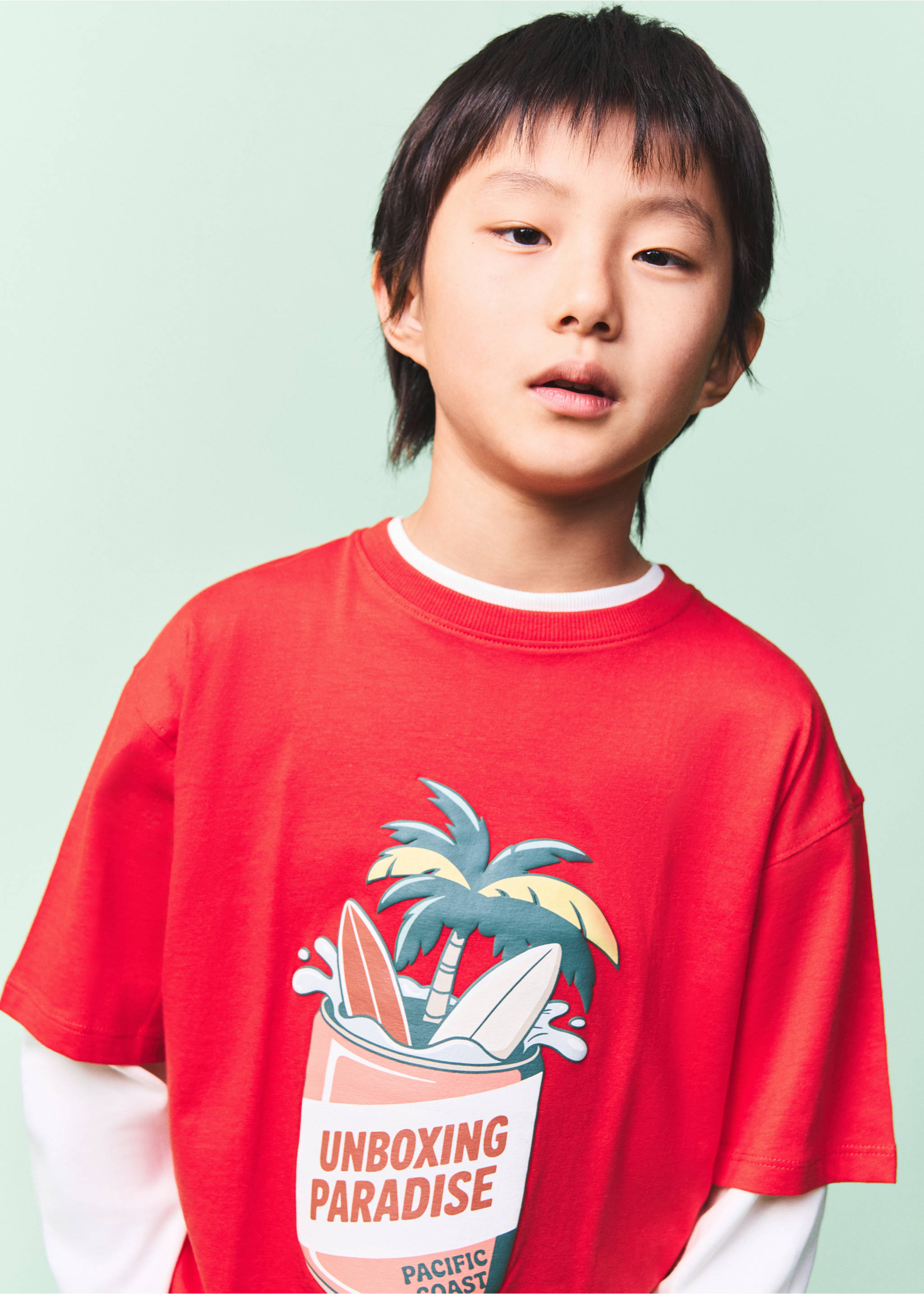 Palm print T-shirt - General plane, Red. Ref: 27051508-00.