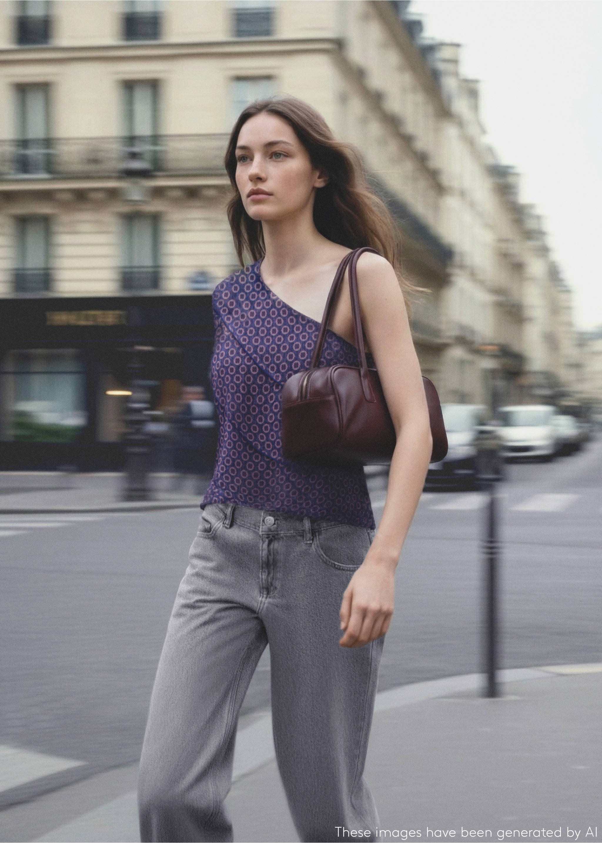 Asymmetrical printed blouse - Details of the article 5, Dark Navy. Ref: 27051511-00.