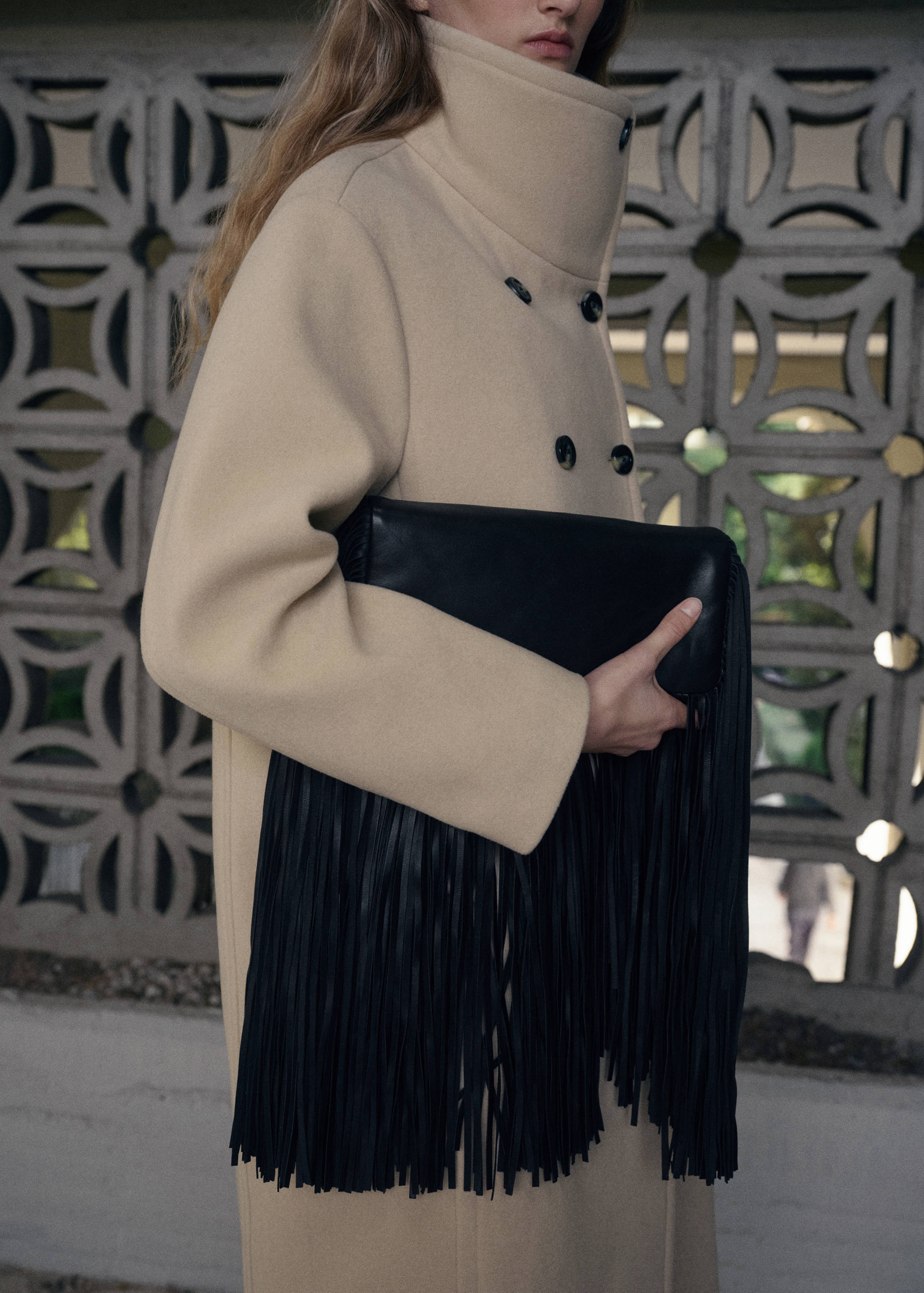 Leather handbag with fringes - General plane