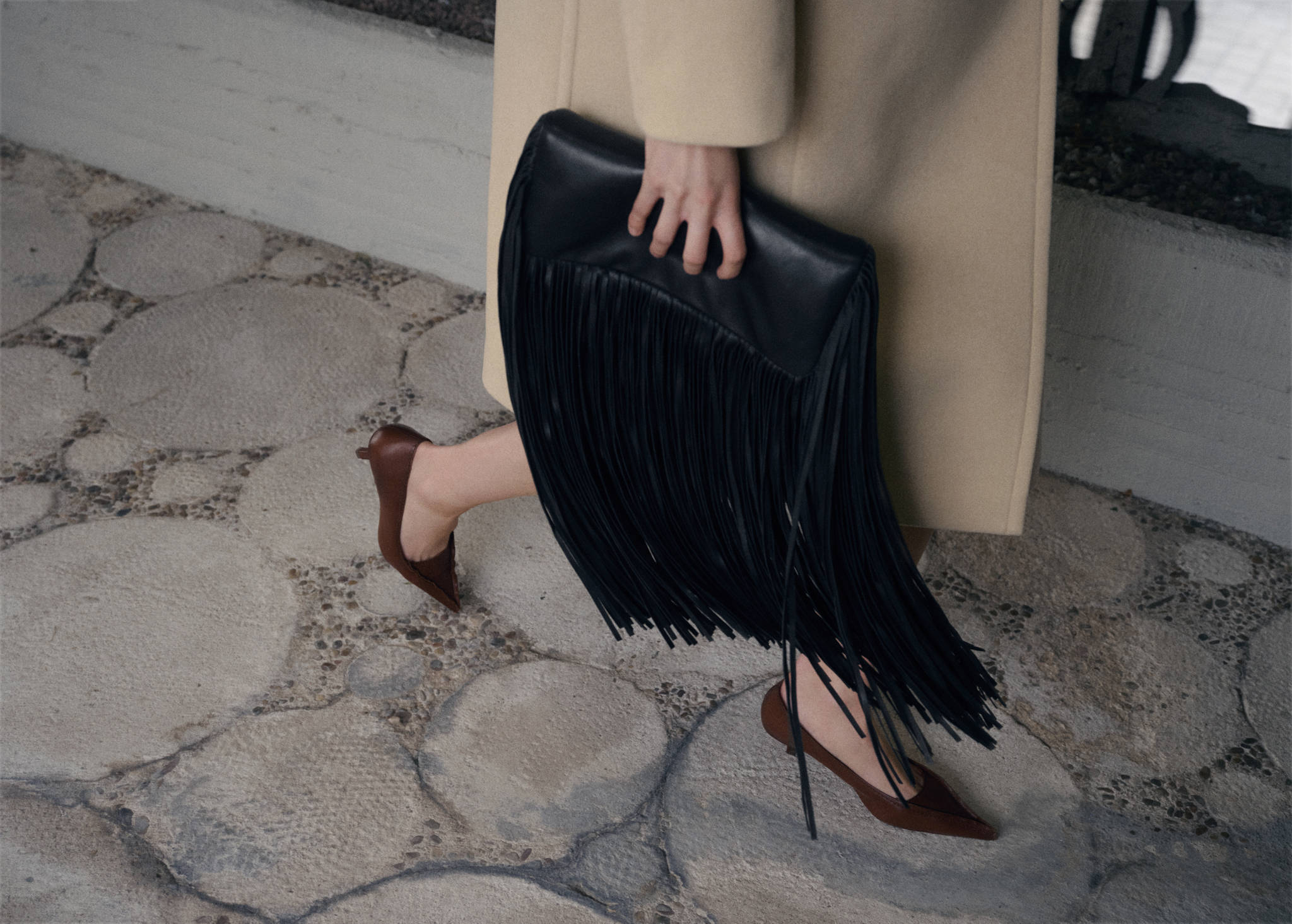 Leather handbag with fringes - Panoramic plane