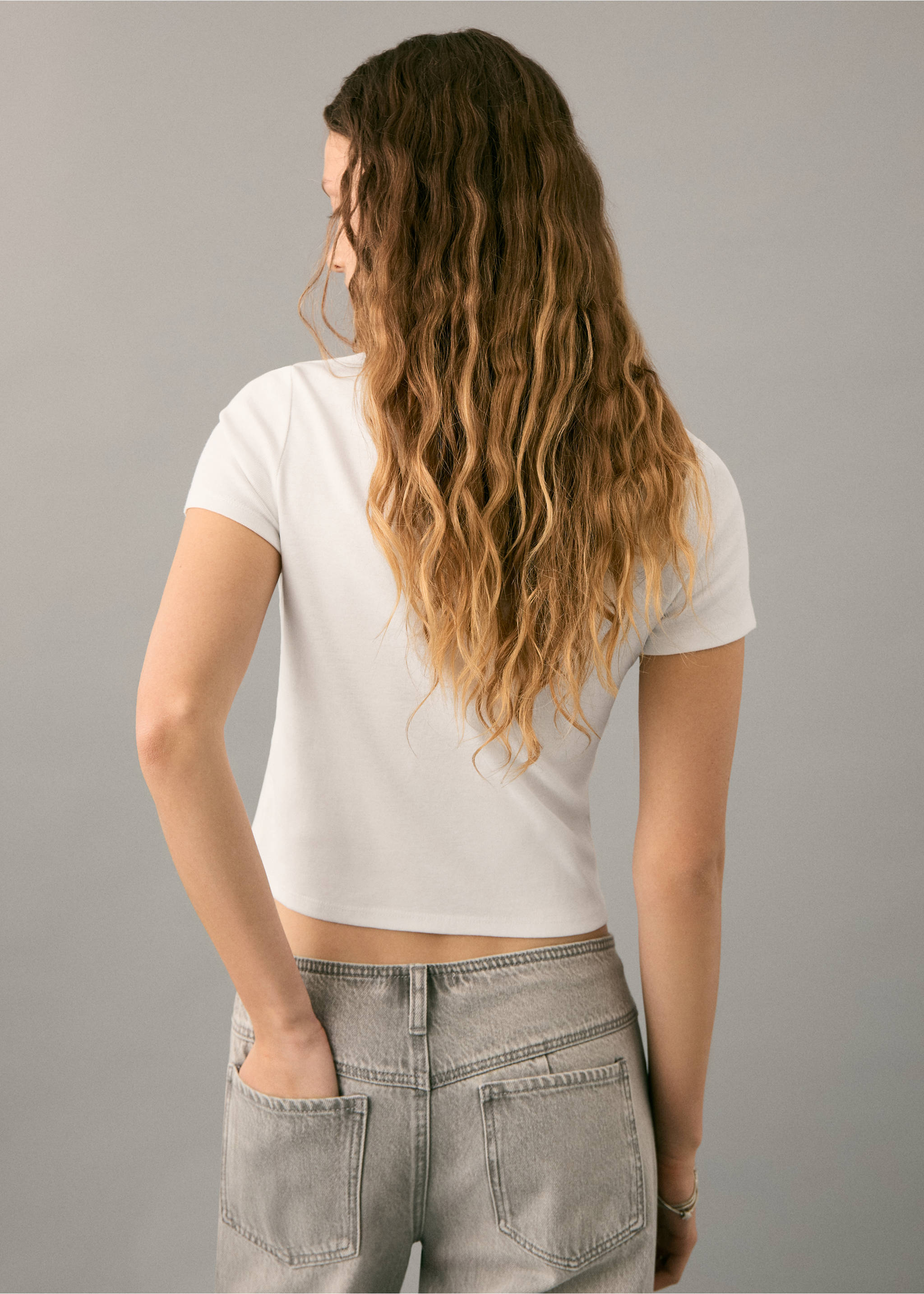 Braided t-shirt with drawstring - Reverse of the article, Off White. Ref: 27051516-00.