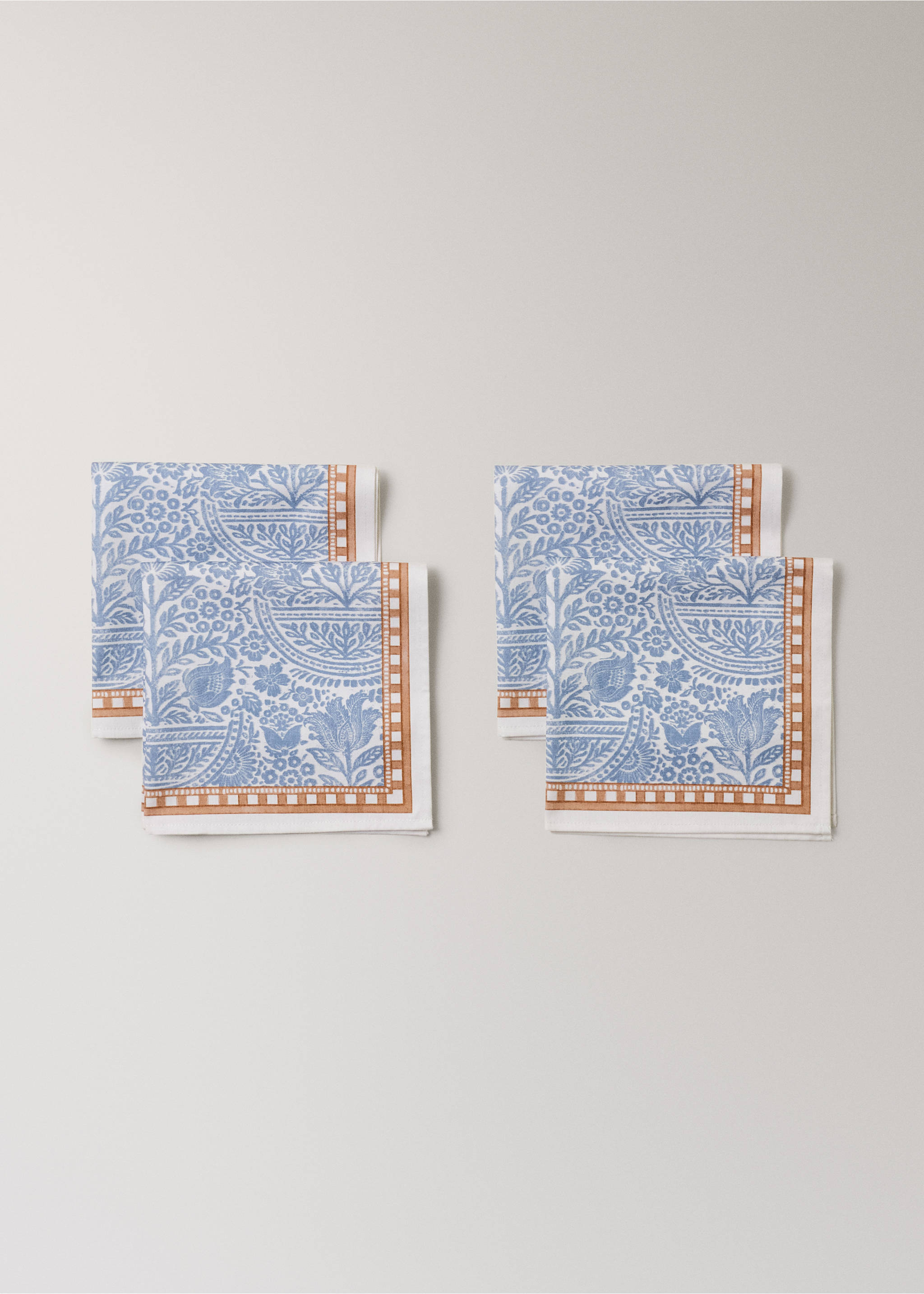 Baumwollservietten mit Streifen und floralen Motiven - Detail des Artikels 1, Blau. Ref: 27051517-00.