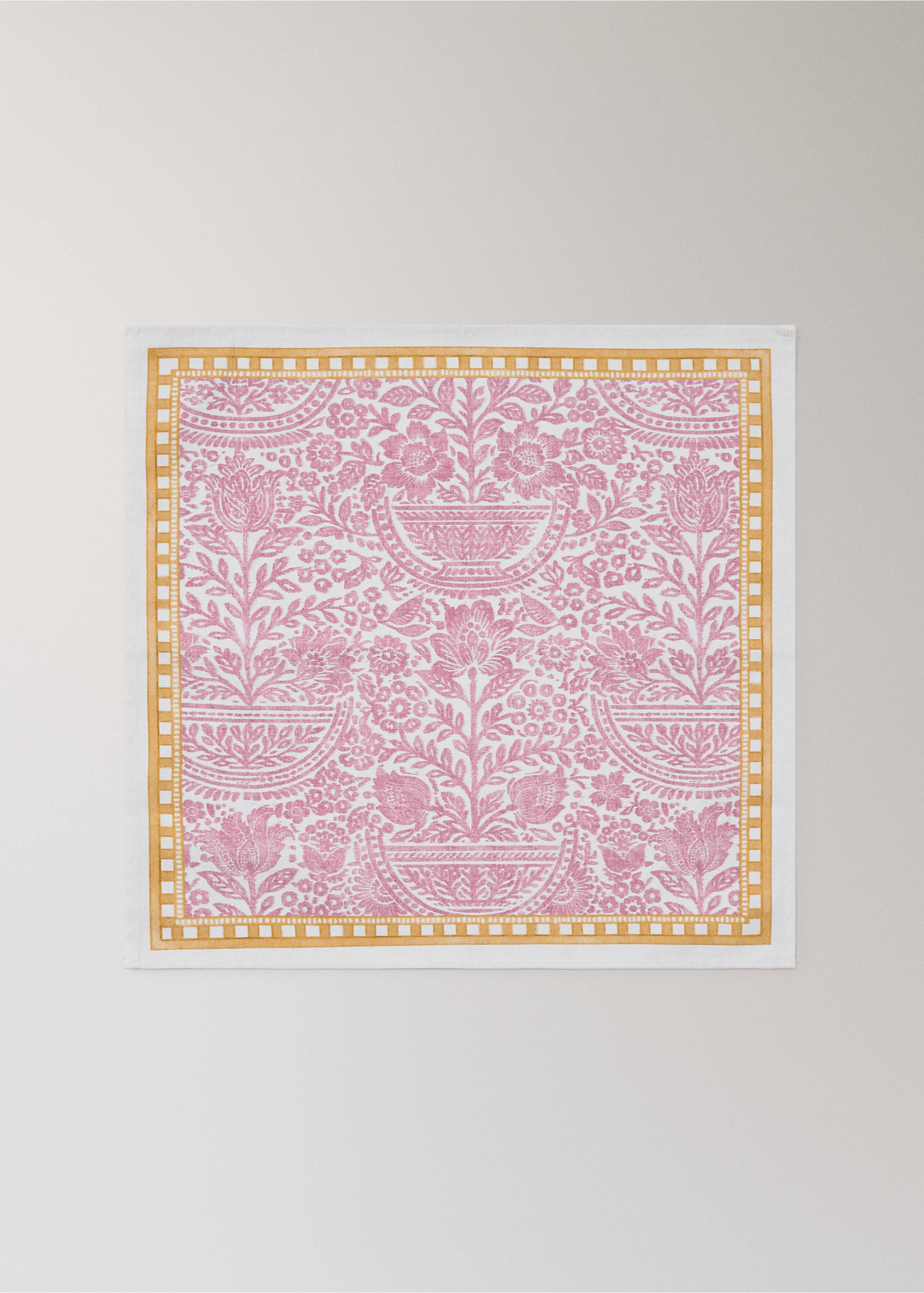 Serviettes de table en coton à rayures florales - Article sans modèle, Rose. Ref: 27051517-00.