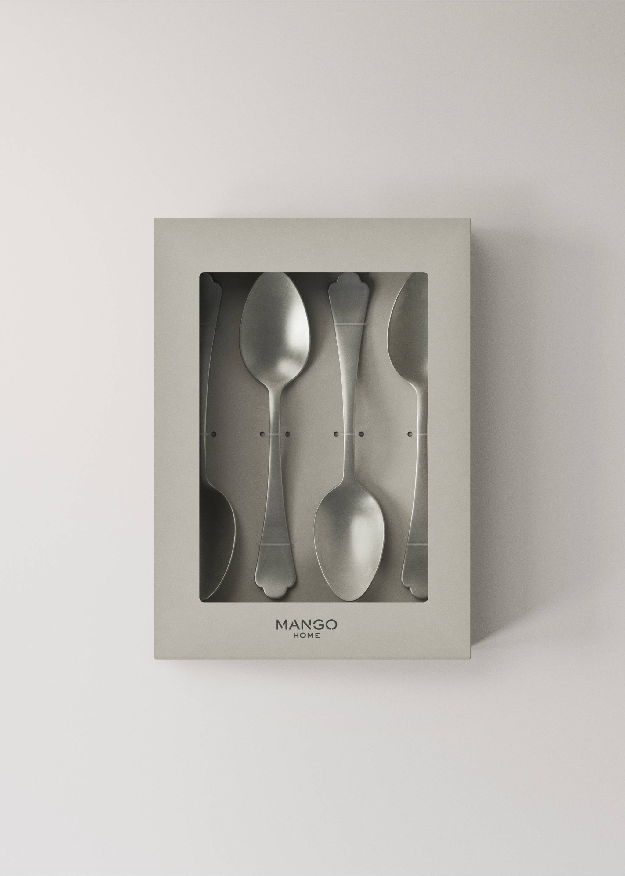 Set of 4 matte stainless steel dessert spoons - Details of the article 4, Grey. Ref: 27051522-00.