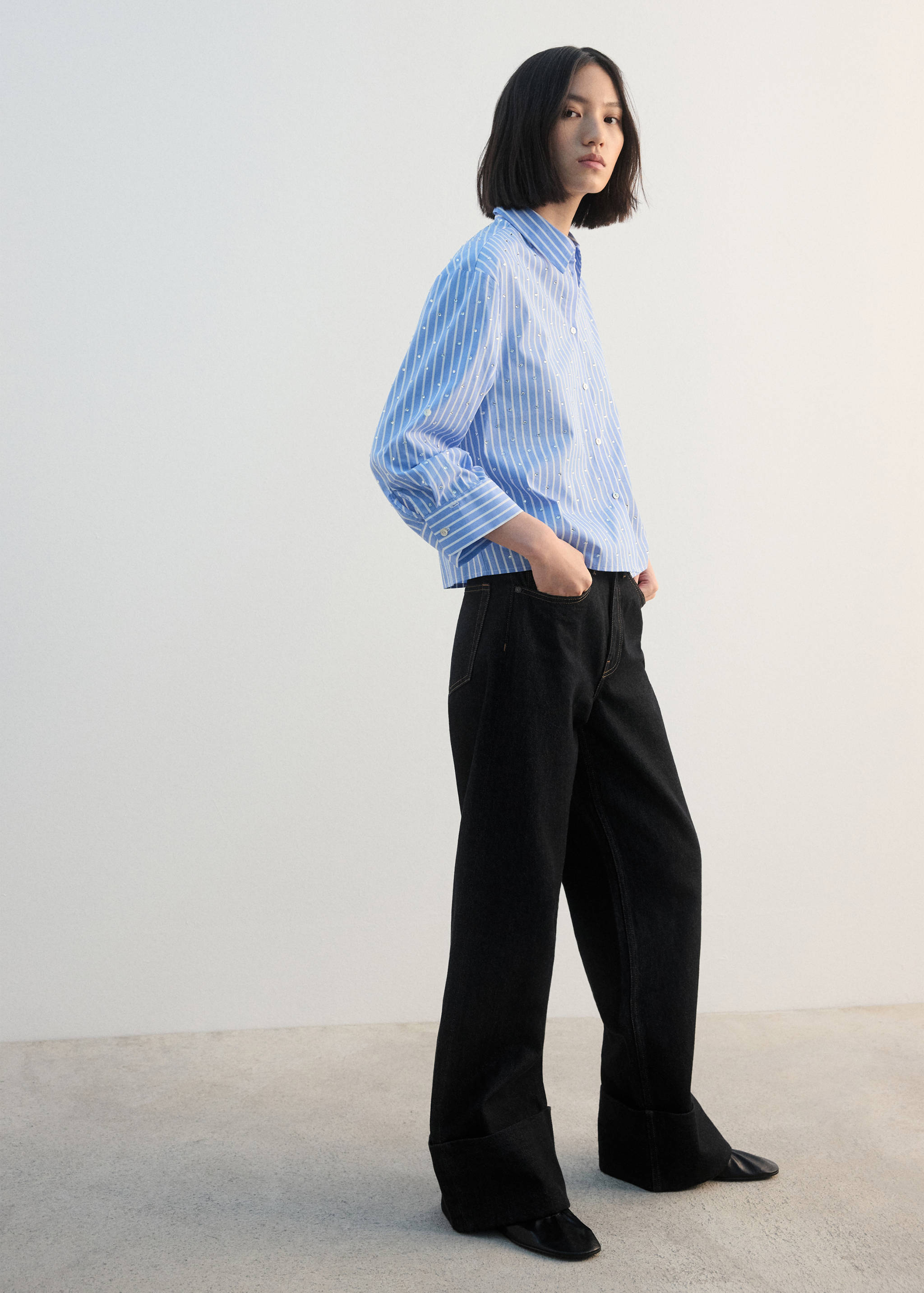 Striped crop blouse with rhinestones - General plane