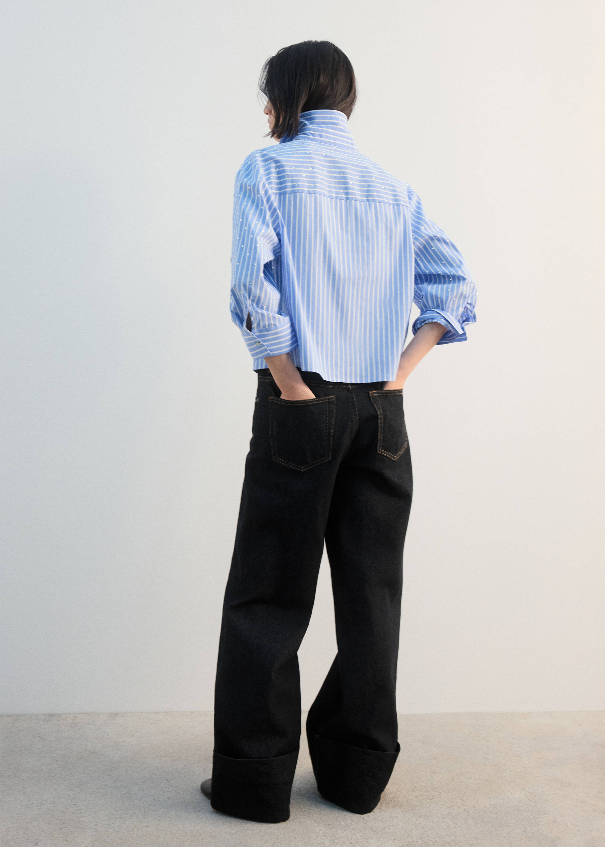 Striped crop blouse with rhinestones - Reverse of the article