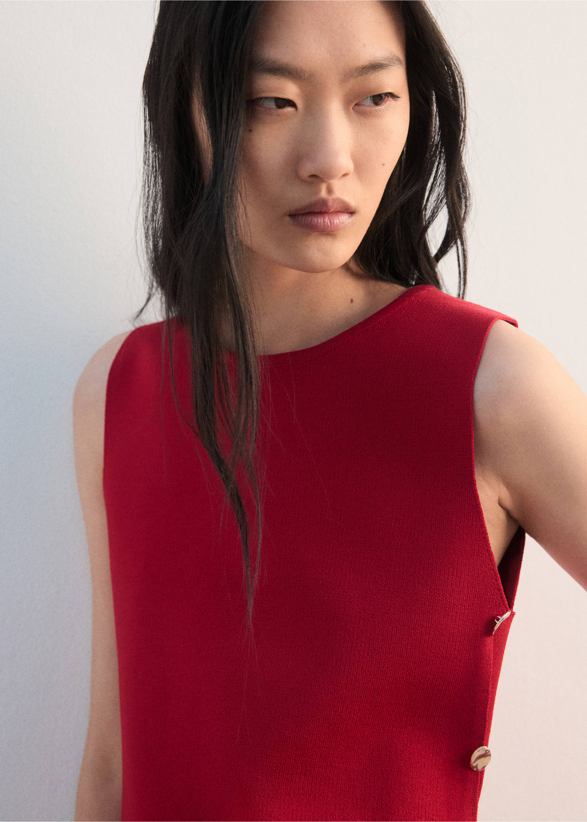 侧面系扣针织上衣 - null, 红色. Ref: 27052540-00.