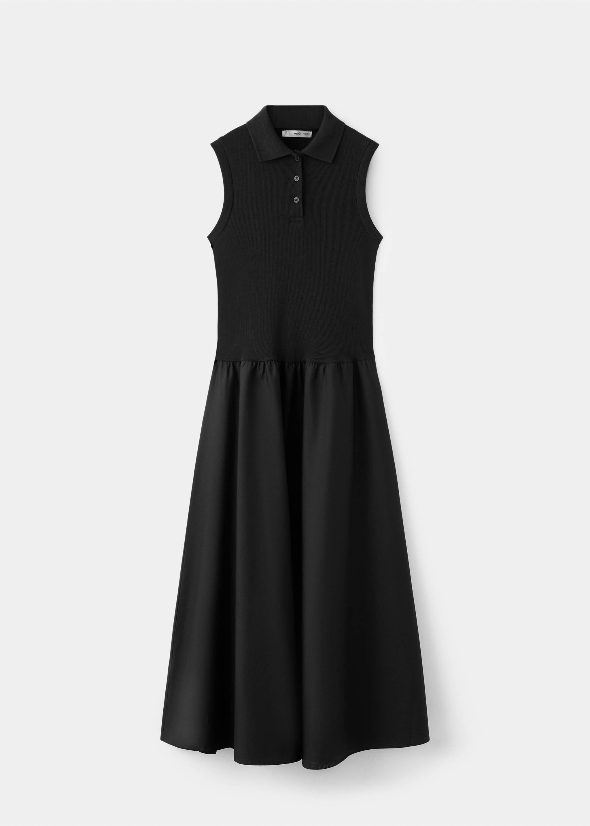 Polo neck dress with mixed fabrics - Article without model, Black. Ref: 27052541-00.