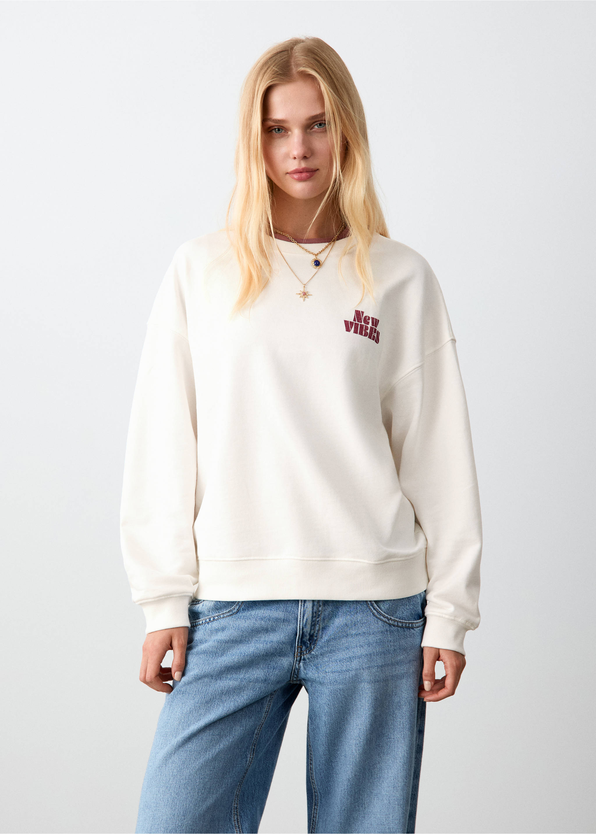 Printed cotton sweatshirt - Medium plane, Off White. Ref: 27052543-00.