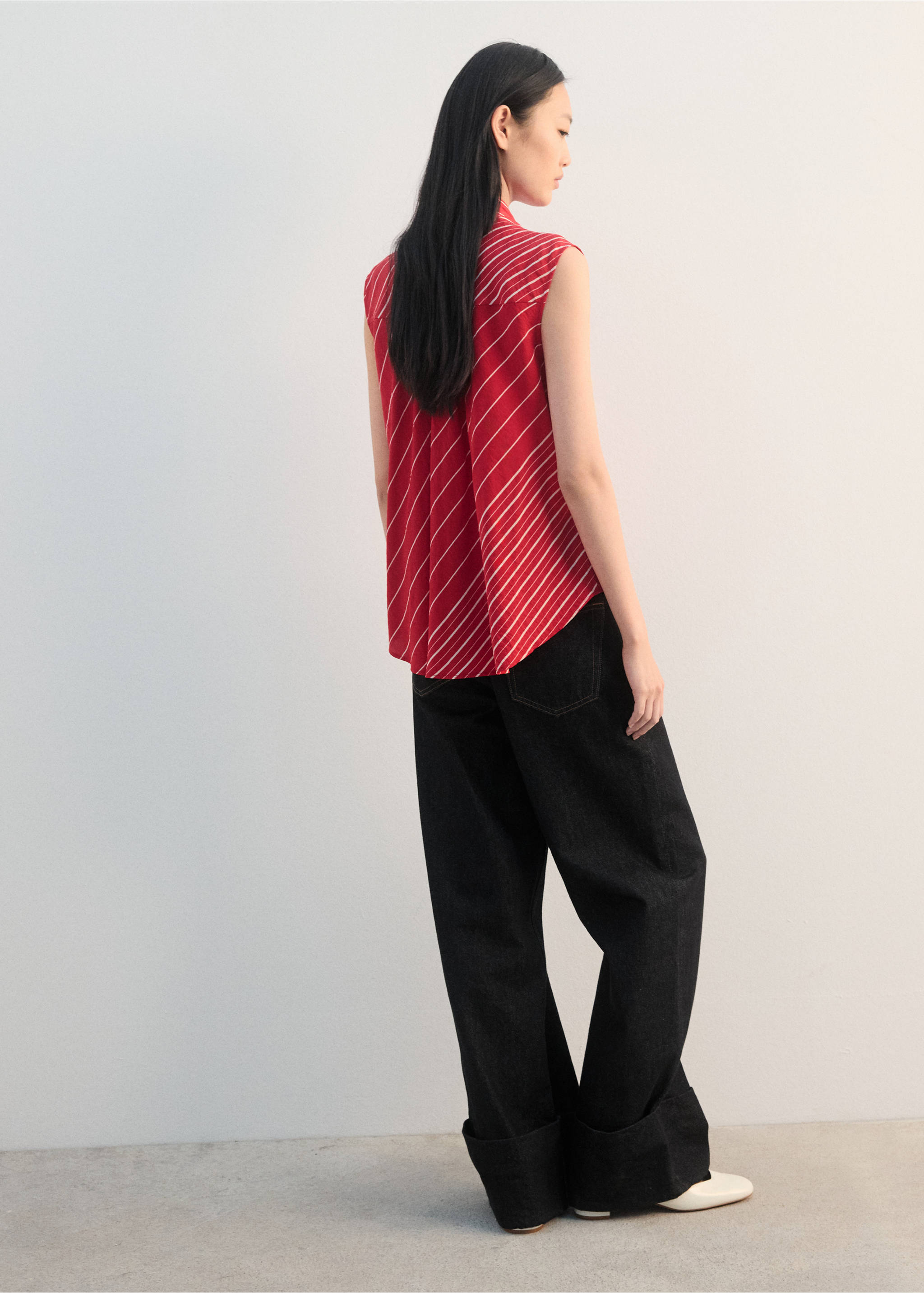 Gestreepte blouse met sjaaltje - Achterkant van het artikel, Rood. Ref: 27052547-00.