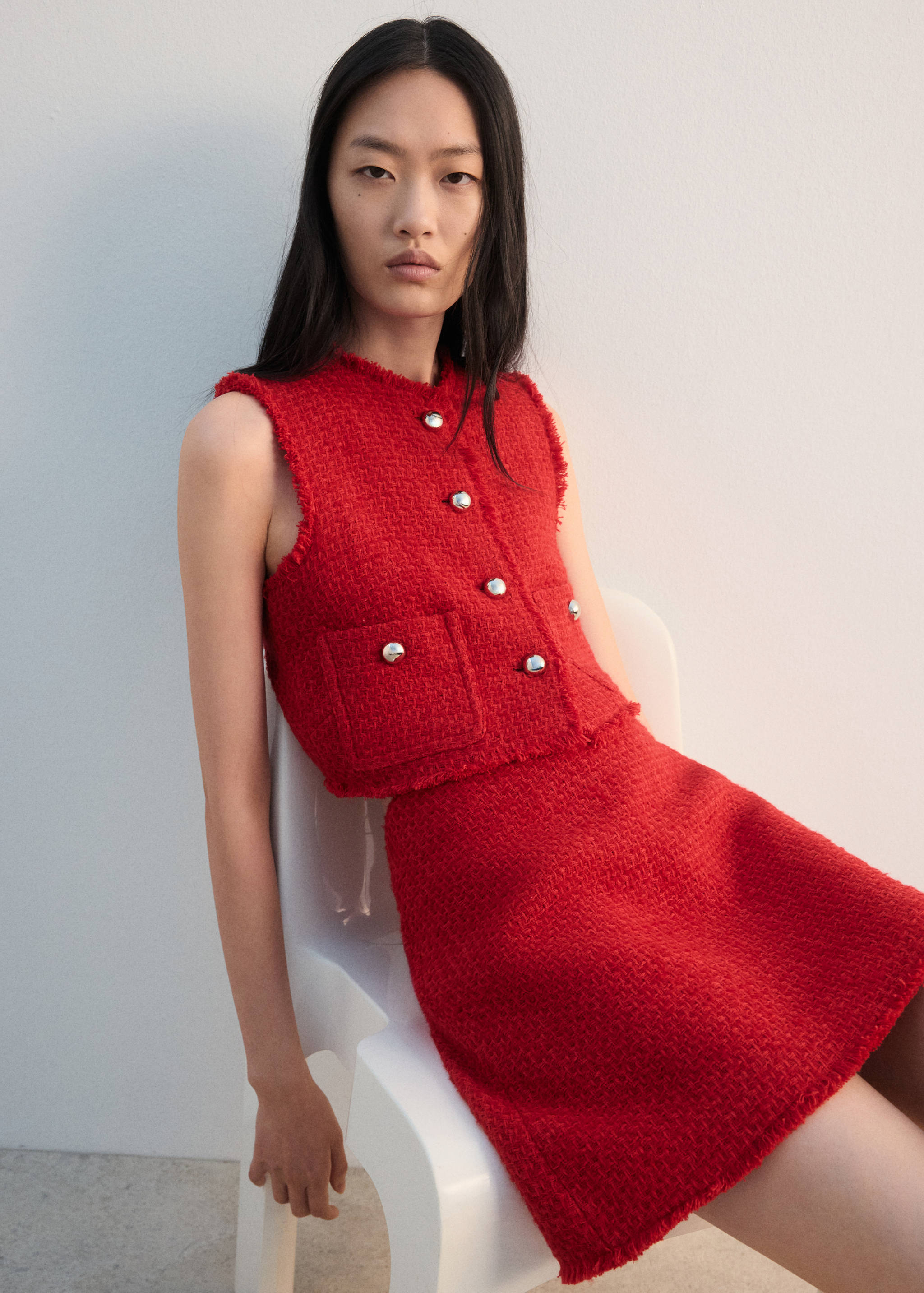 Gilet tweed boutons - Plan moyen