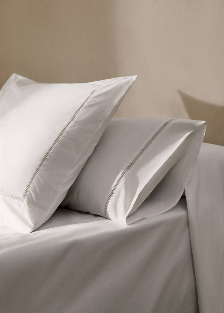 Two cotton percale hemstitched pillowcases 60x60 cm — White