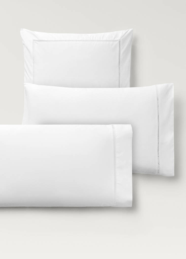 Two cotton percale hemstitched pillowcases 60x60 cm — White