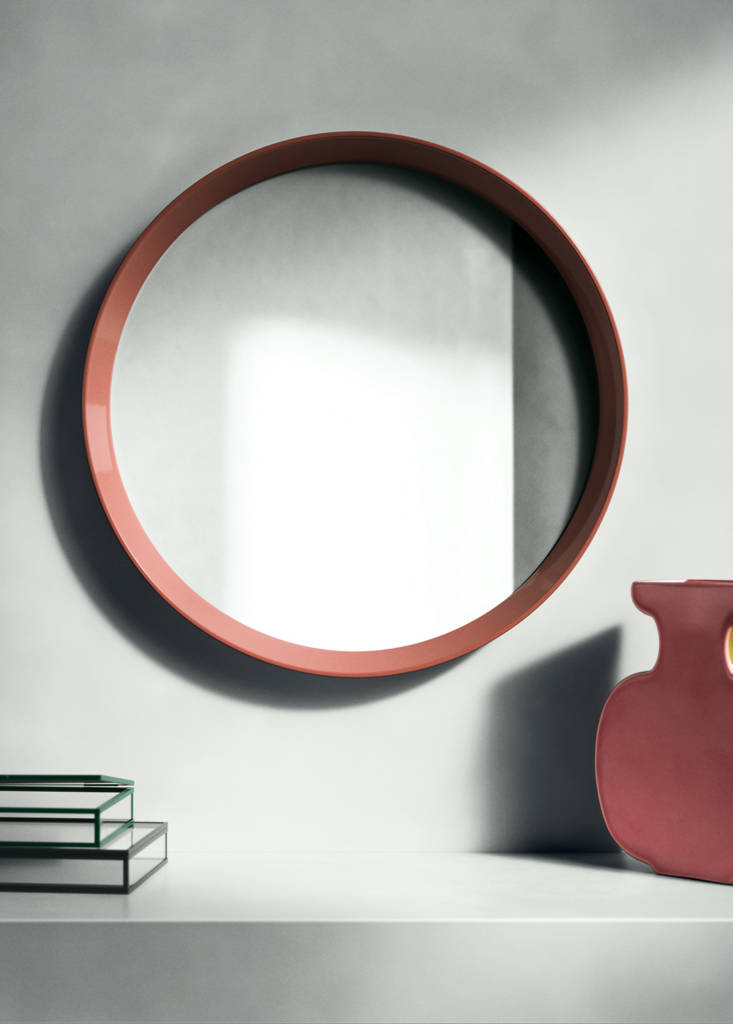 Round wood mirror — Rosa pastel