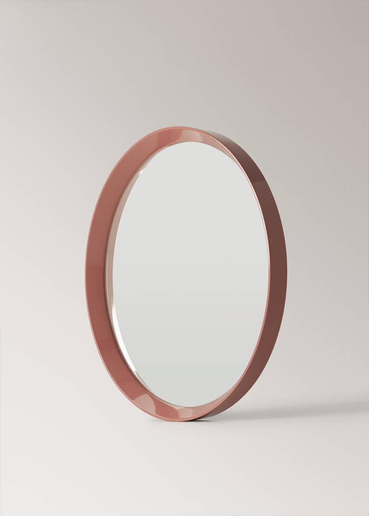 Round wood mirror — Rosa pastel