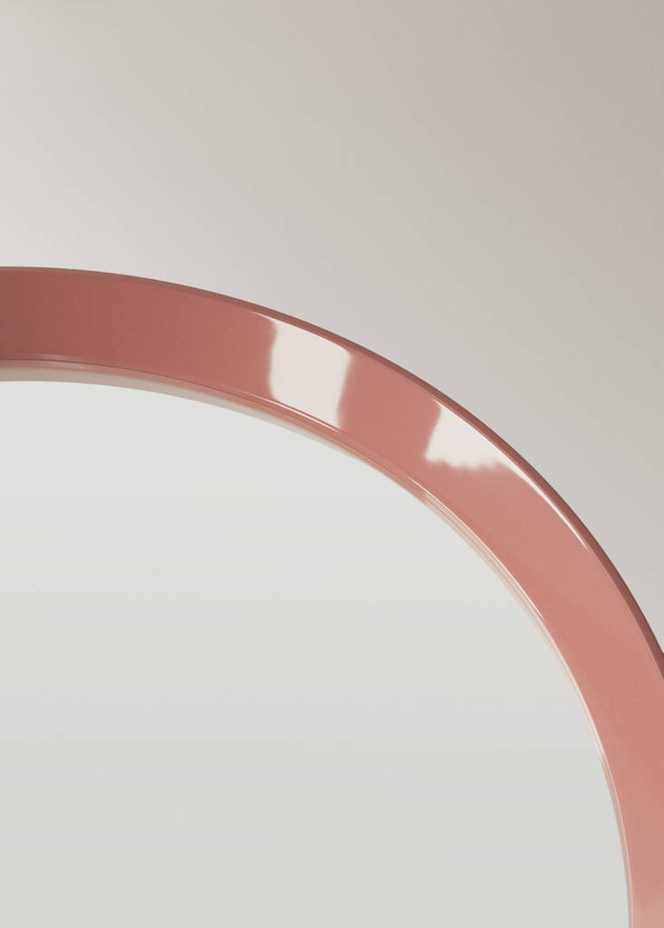Round wood mirror — Rosa pastel