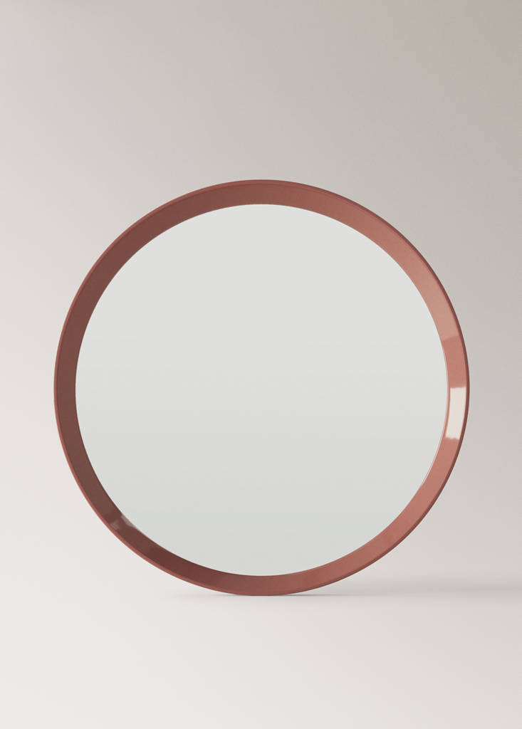 Round wood mirror — Rosa pastel