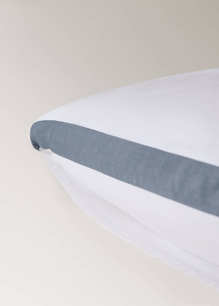 Two 200-thread count cotton percale pillowcases with satin borders 50x75 cm — Blue