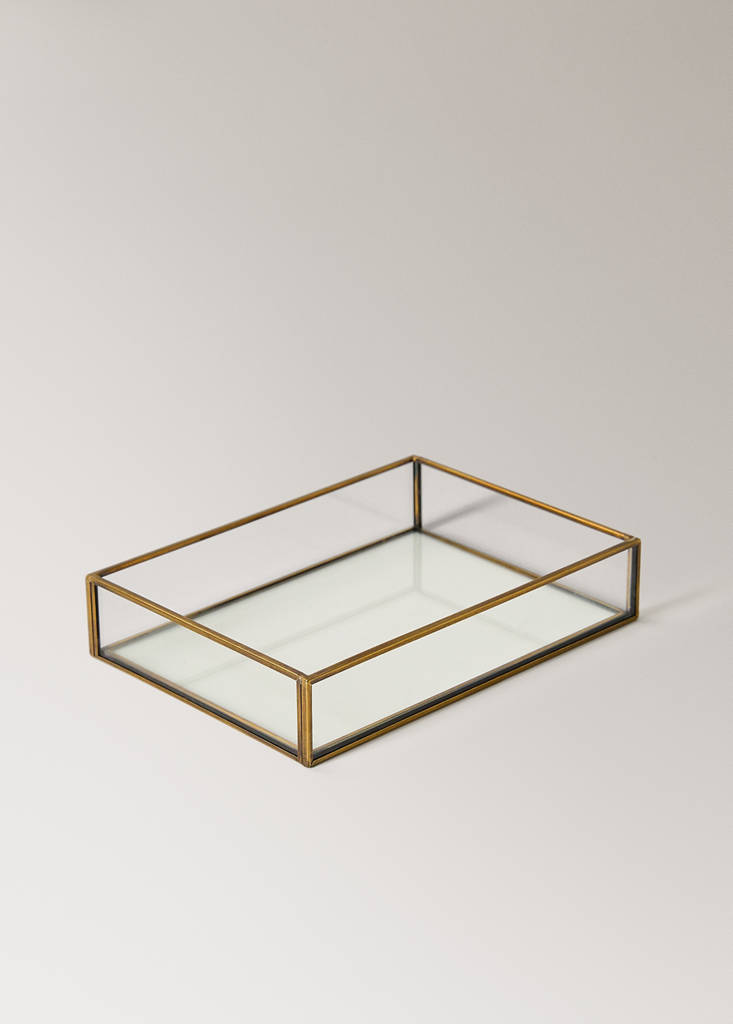 Small glass embossed decorative tray — Gold