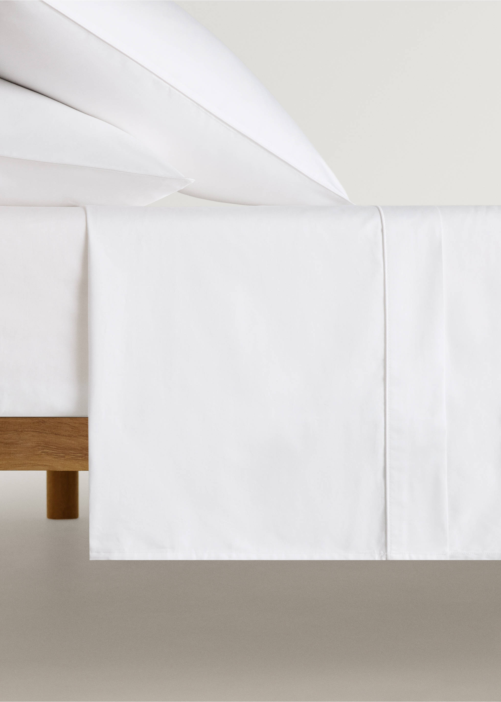 600 threads washed cotton flat sheet King bed - Article without model, White. Ref: 27052907-00.