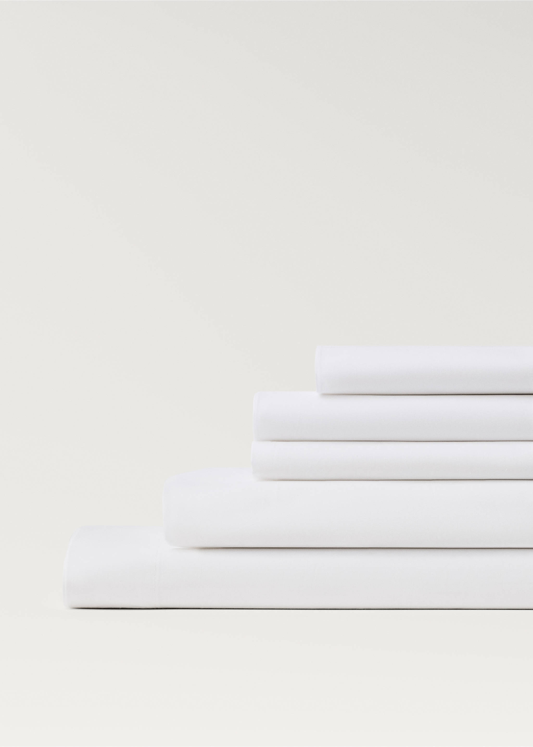 Percale cotton fitted sheet for 180 cm bed - Details of the article 3, White. Ref: 27052912-00.