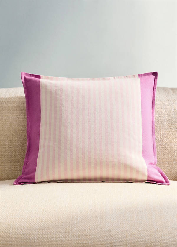Cotton striped cushion cover 50 x 50 cm — Pastel Pink