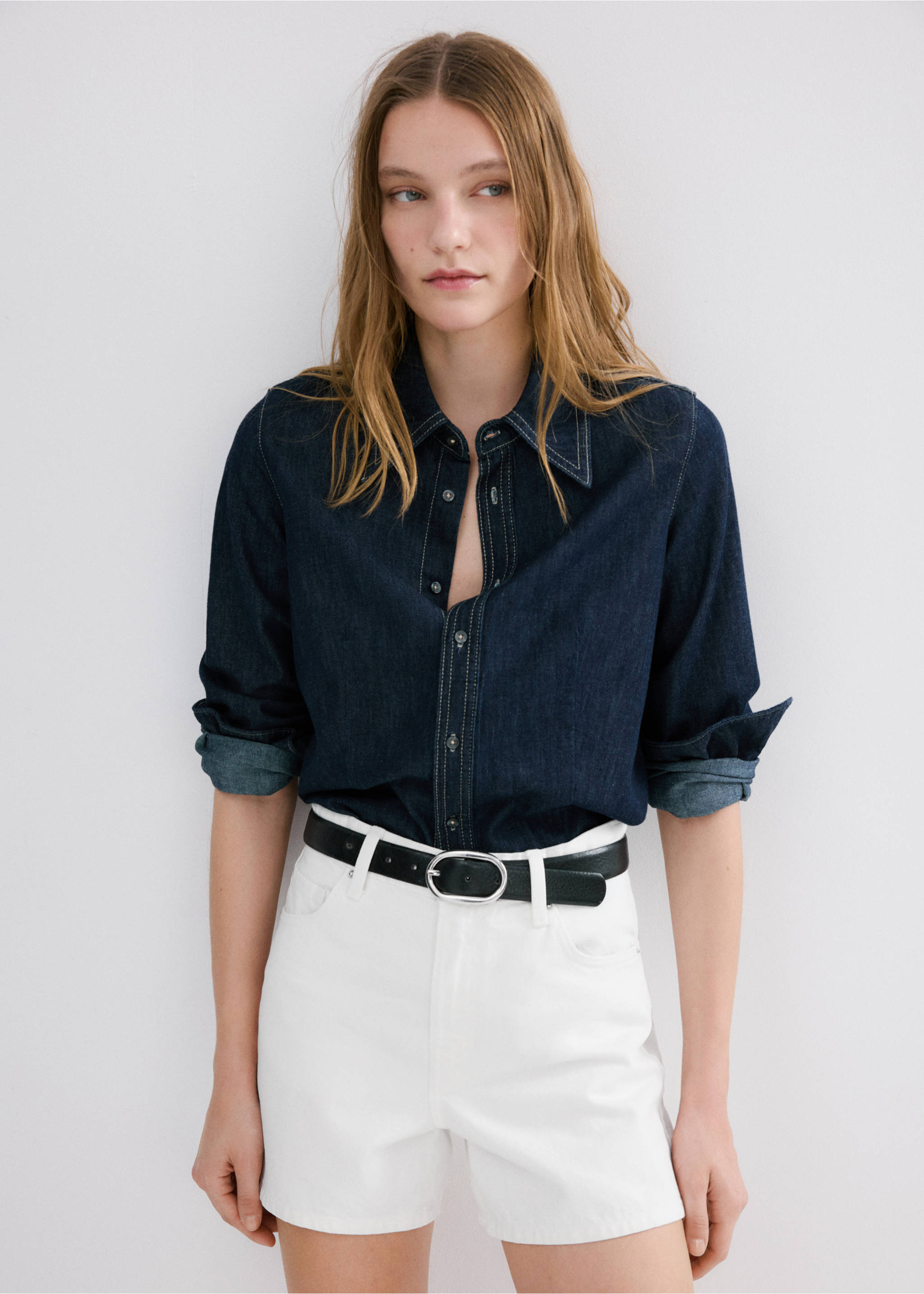 高腰直筒牛仔短裤 - null, 白色. Ref: 27053283-00.