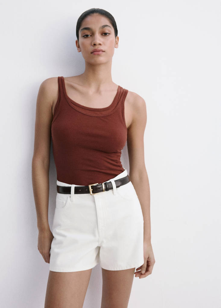 High-waisted straight-fit denim shorts