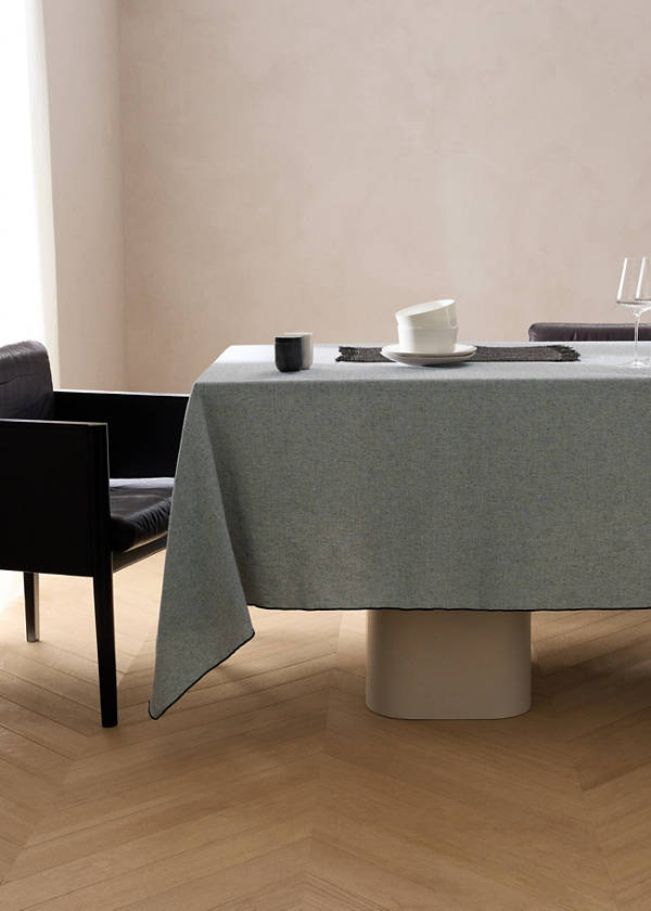 Linen cotton chambray effect tablecloth for 8 to 10 guests — Grey