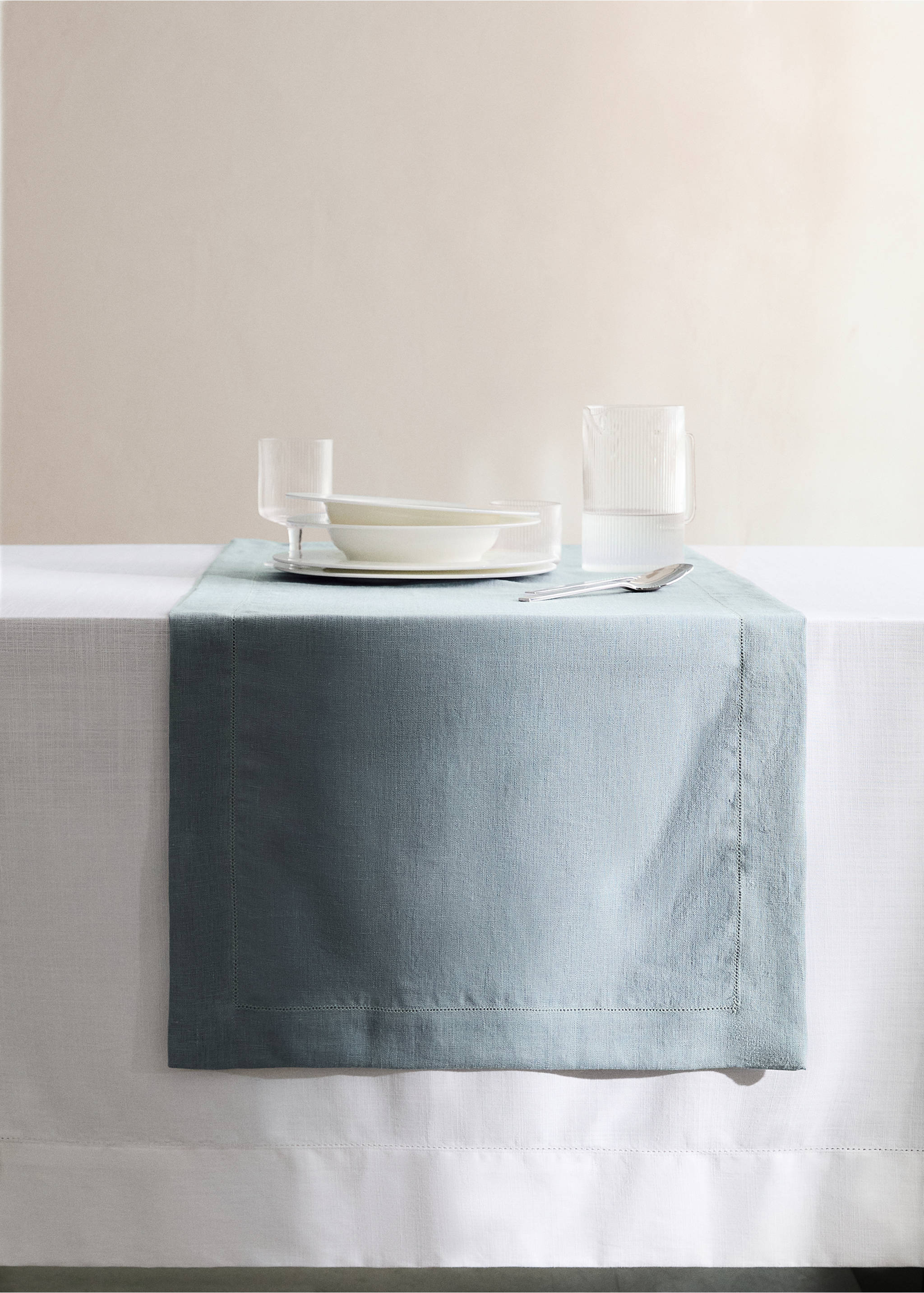 Linen table runner with hemstitch finish - General plane, Grey. Ref: 27053292-00.