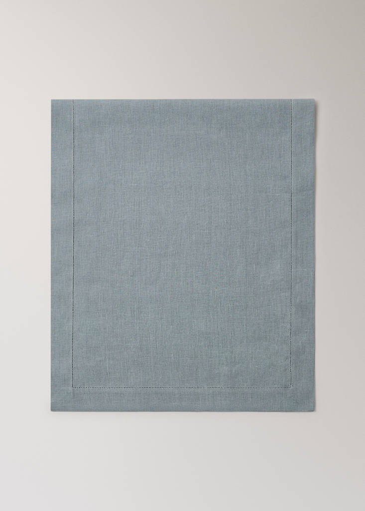 Linen table runner with hemstitch finish — Grey