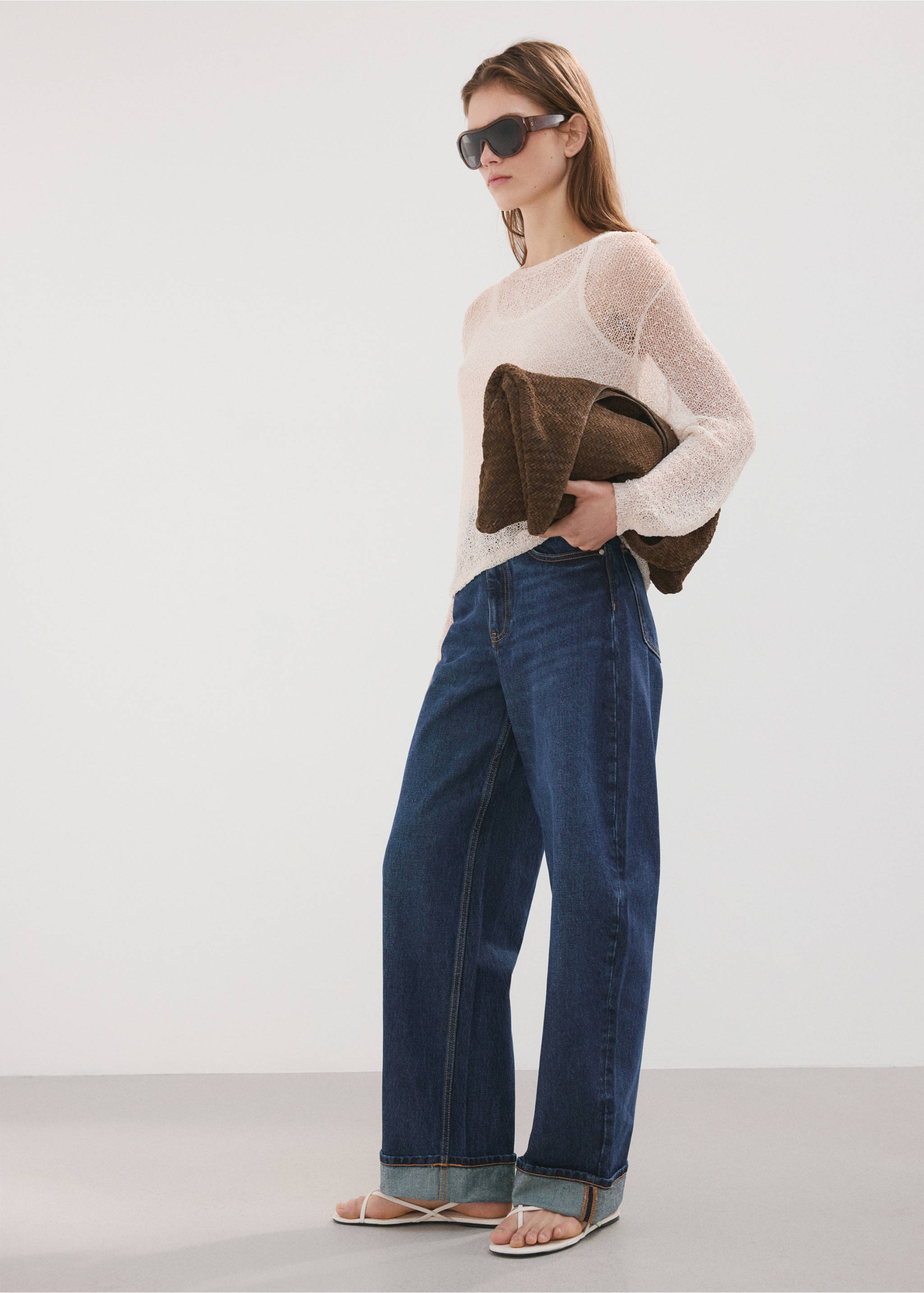 Džíny balloon fit s ohrnutým lemem - Celkový náhled, Tmavě modrá. Ref: 27053294-00.