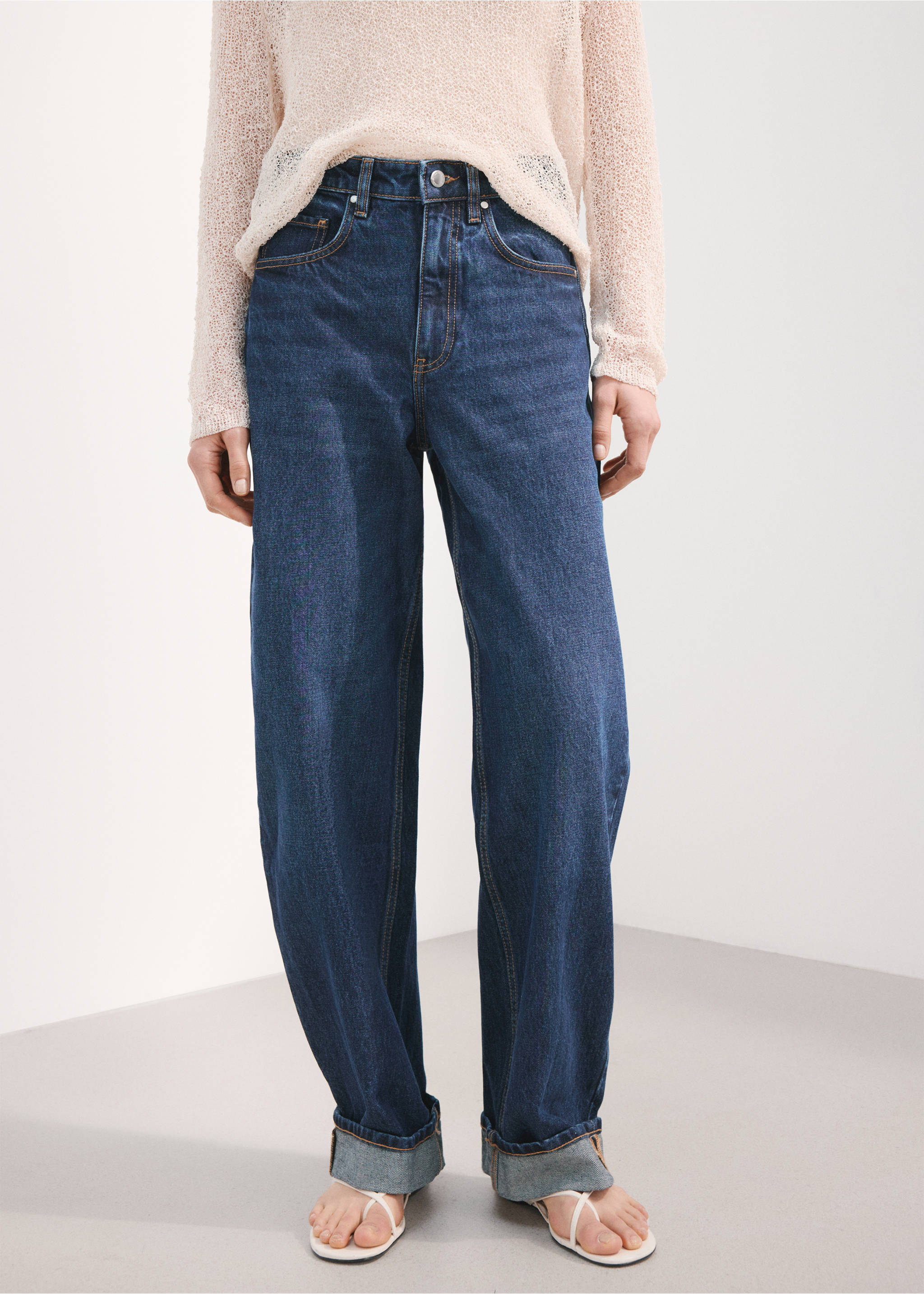 Džíny balloon fit s ohrnutým lemem - Náhled ve středové rovině, Tmavě modrá. Ref: 27053294-00.