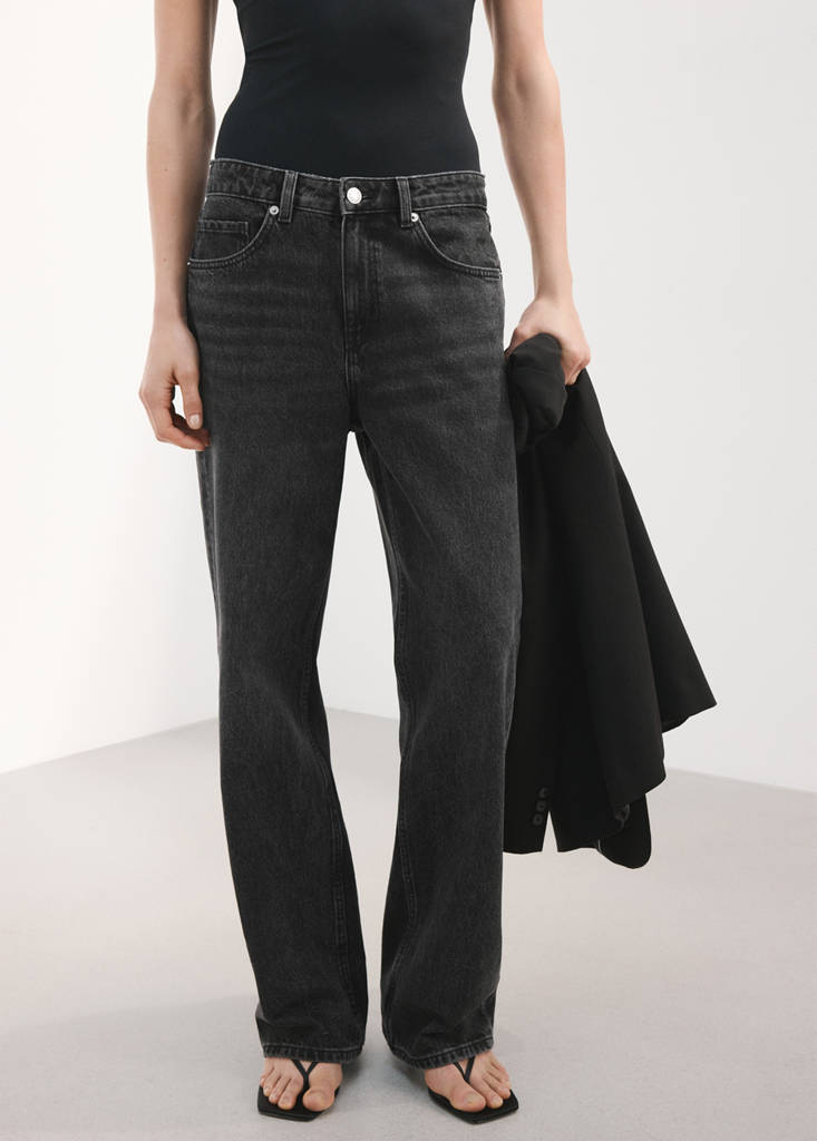 Straight low-waist jeans — Black denim
