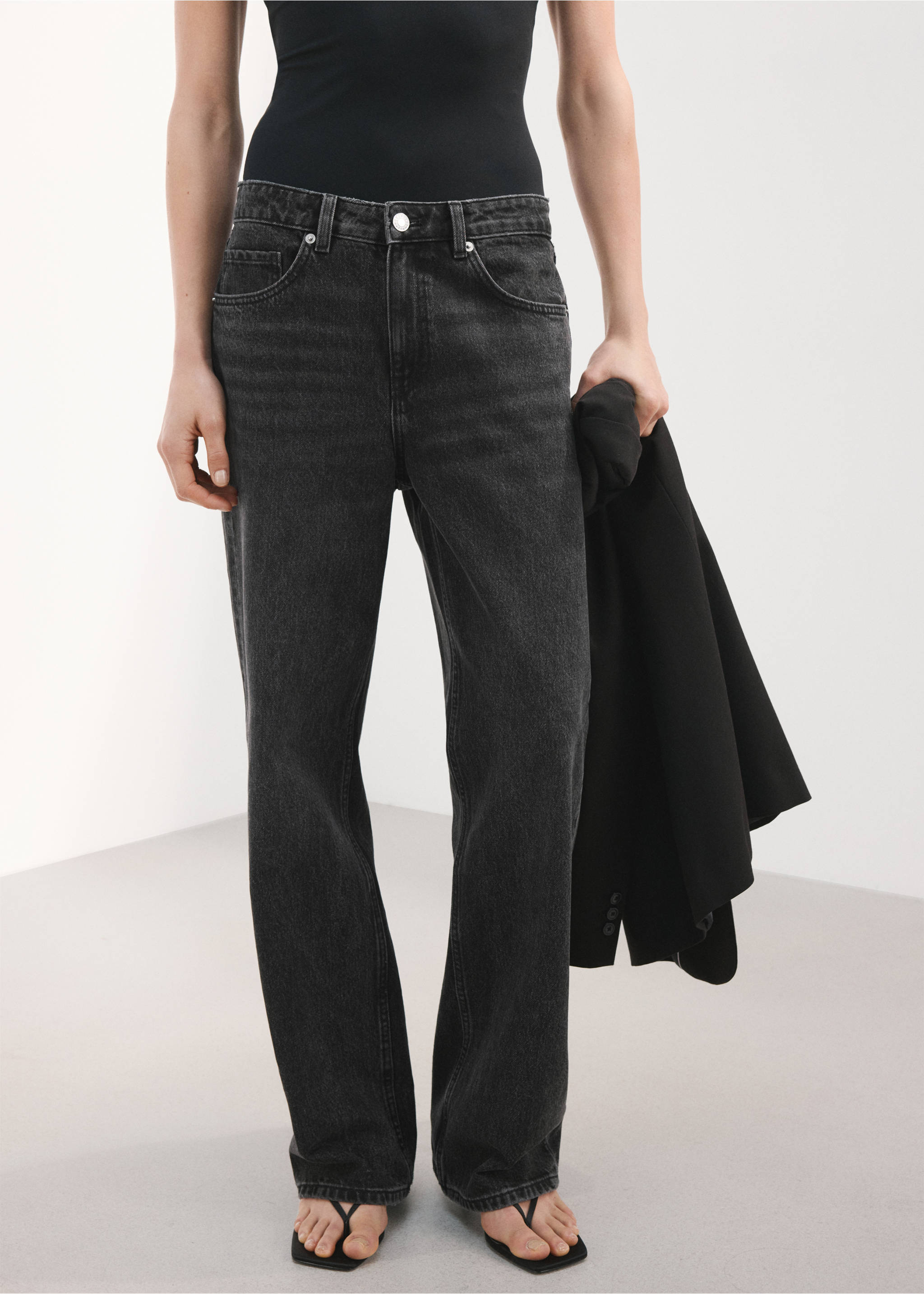 Straight low-waist jeans - Medium plane, Black denim. Ref: 27053297-00.