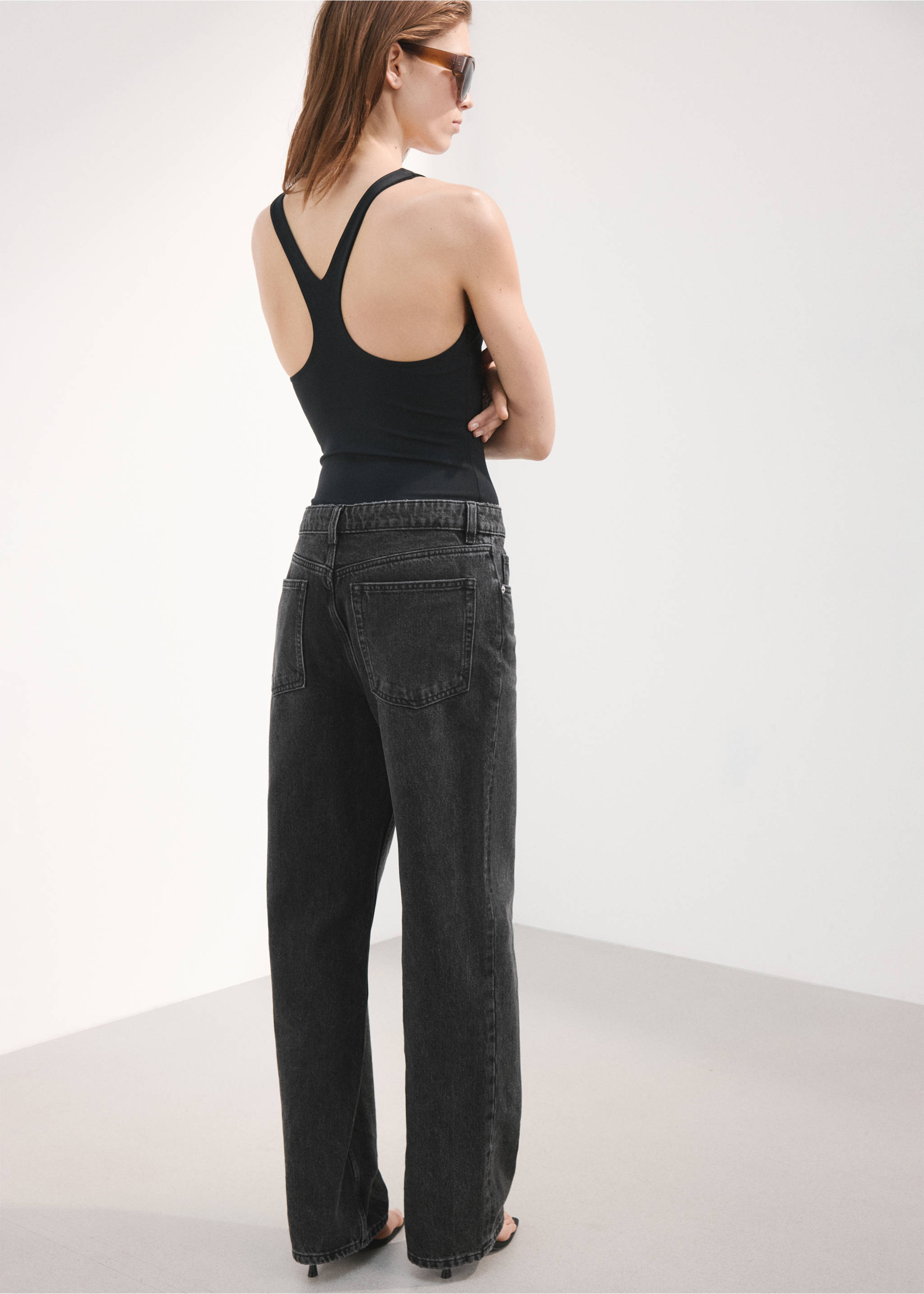 Straight low-waist jeans - Reverse of the article, Black denim. Ref: 27053297-00.