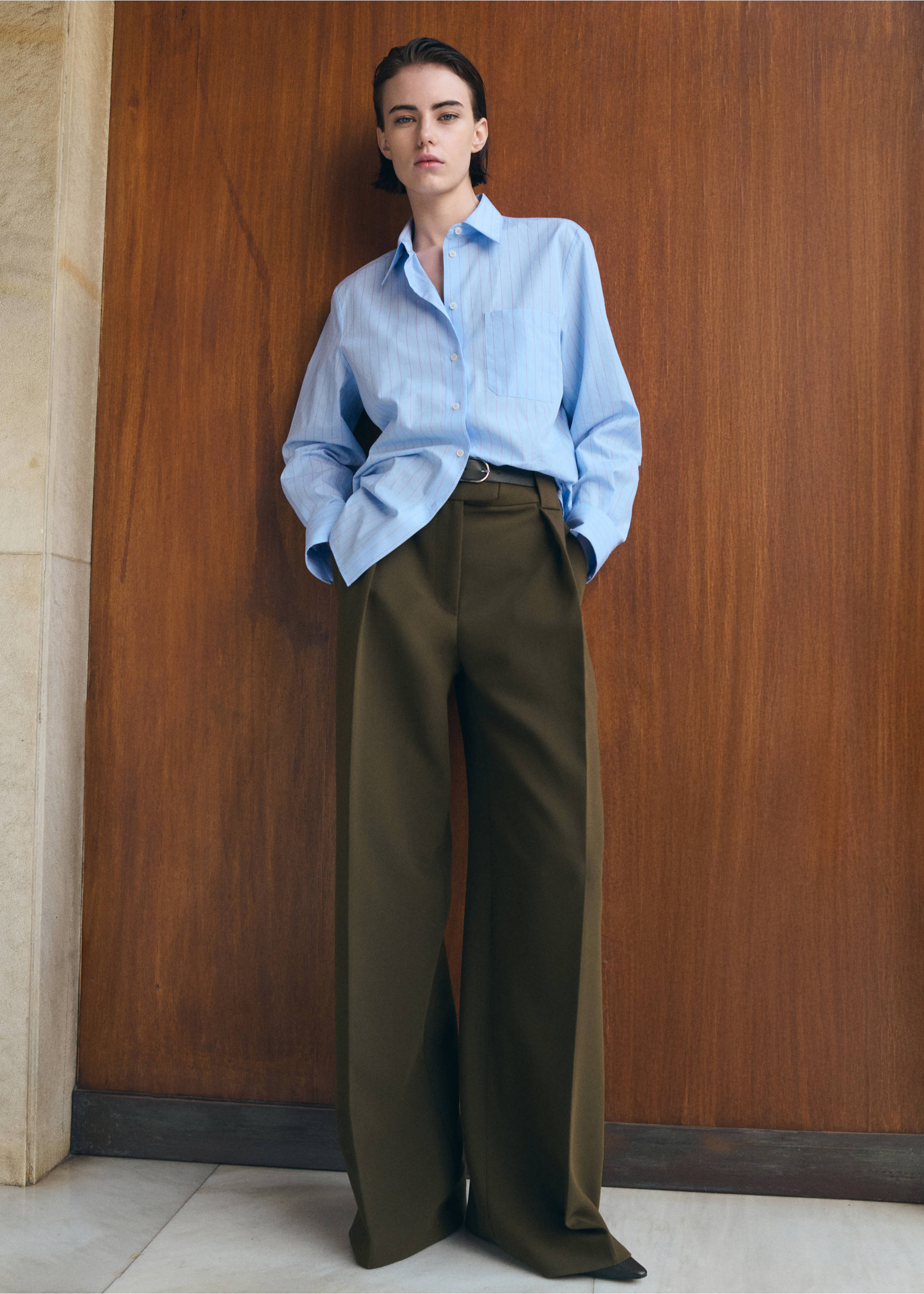 Cotton and lyocell blend straight shirt - General plane, Blue. Ref: 27053301-00.