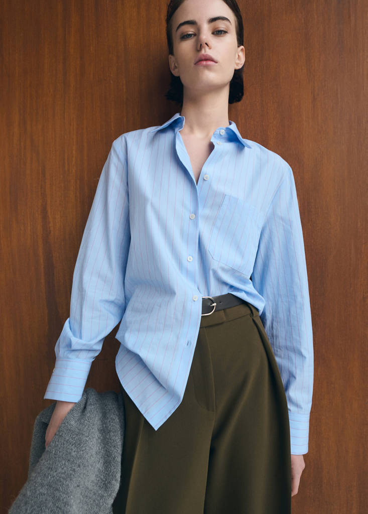 Cotton and lyocell blend straight shirt